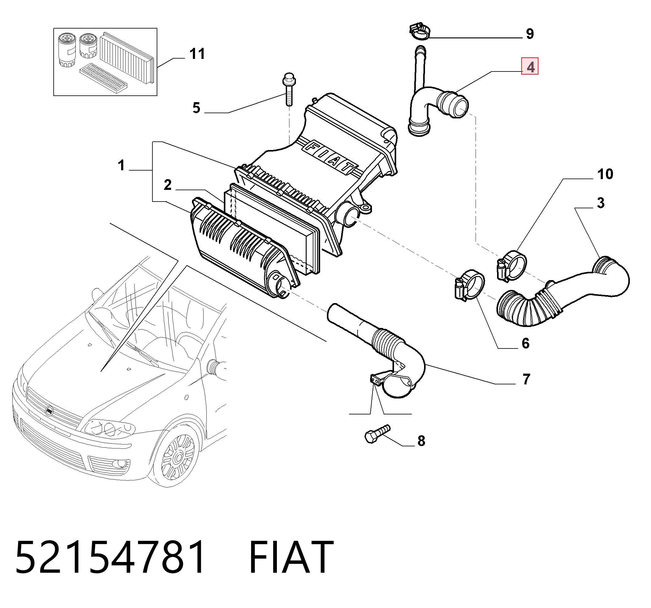Króciec wentylacji kadłuba (separatora oleju) 68510063AA Chrysler