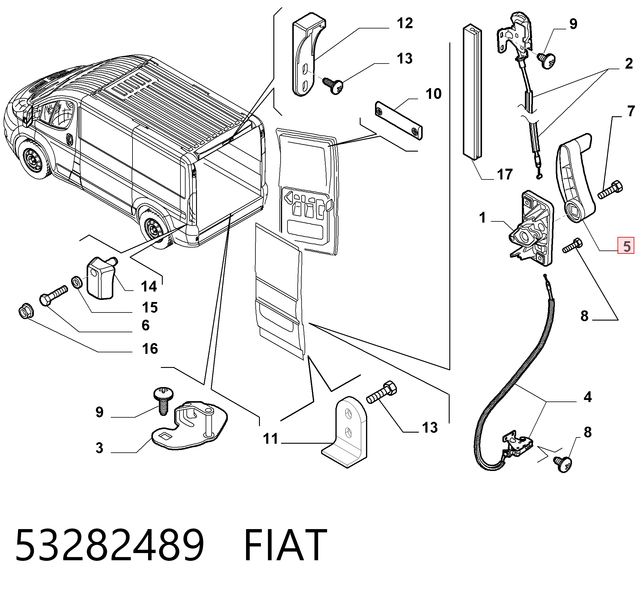 53282489 Fiat/Alfa/Lancia Klamka drzwi tylnych (skrzydłowych) lewa wewnętrzna