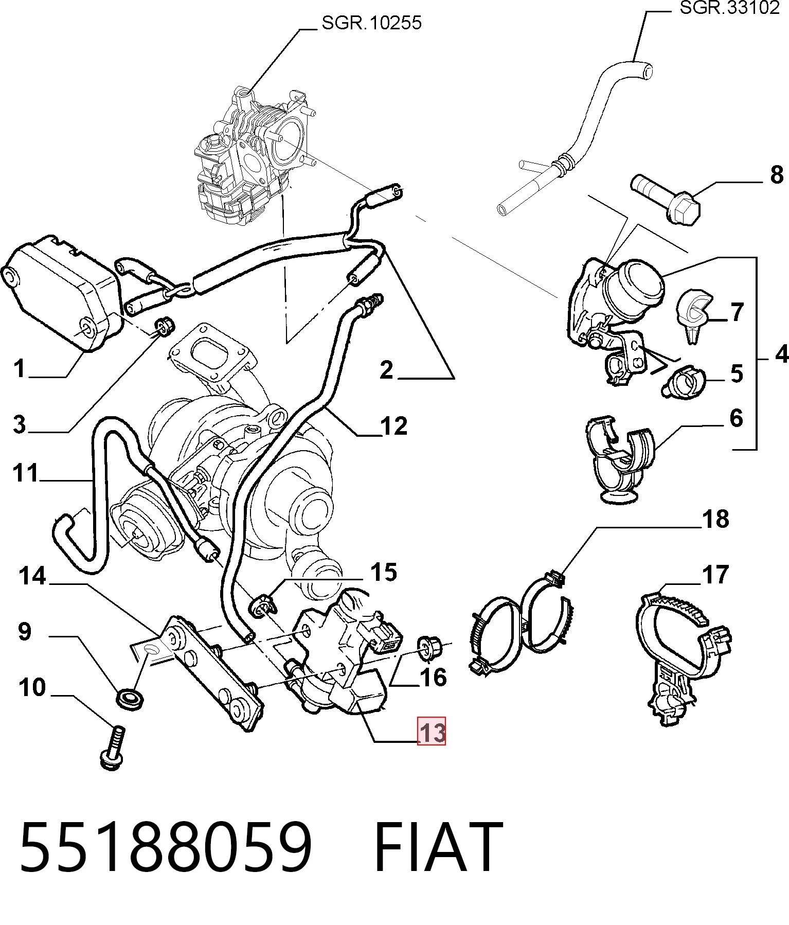 55188059 Fiat/Alfa/Lancia Przetwornik ciśnienia (solenoid) doładowania