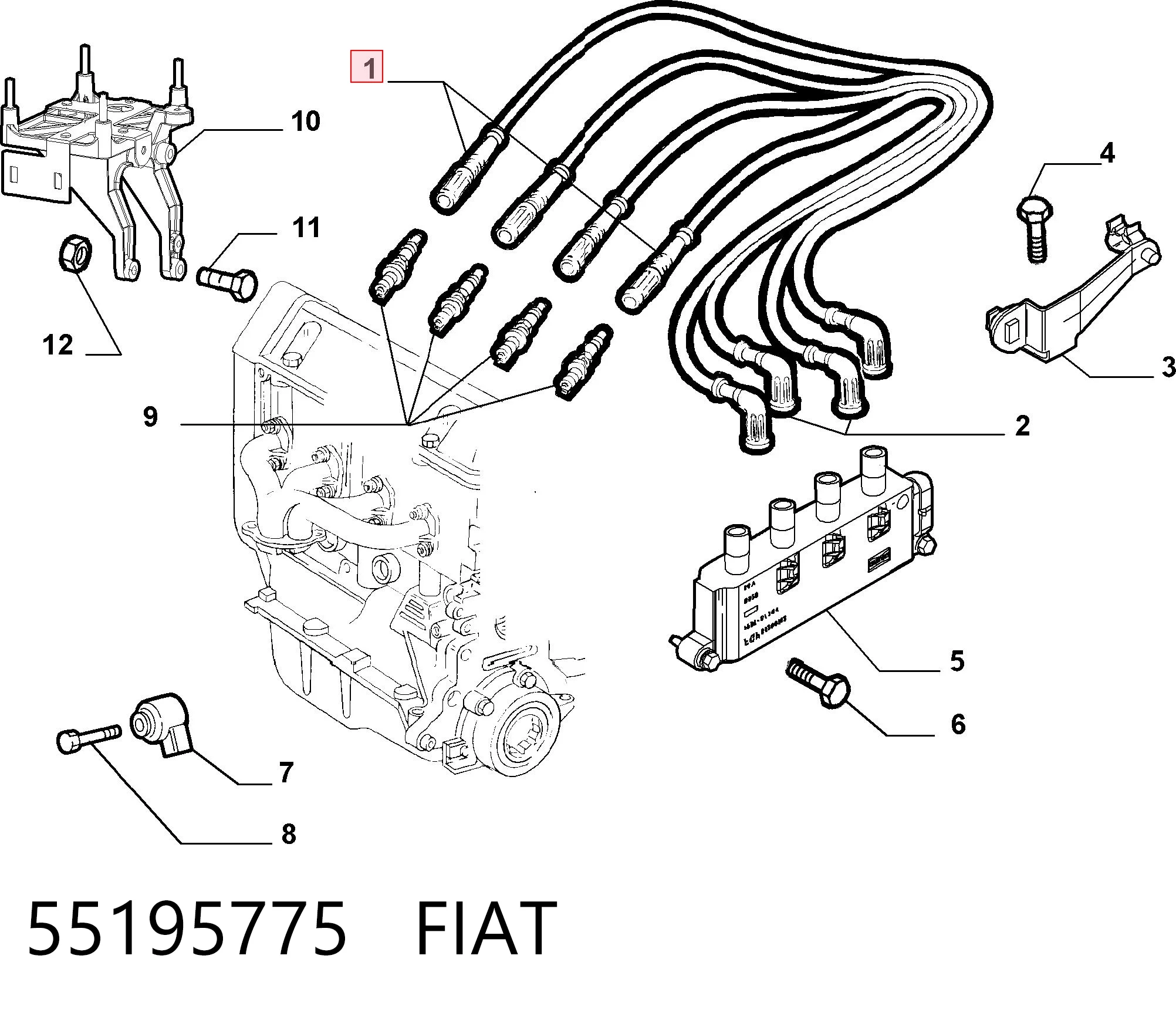 55195775 Fiat/Alfa/Lancia Zestaw przewodów wysokiego napięcia