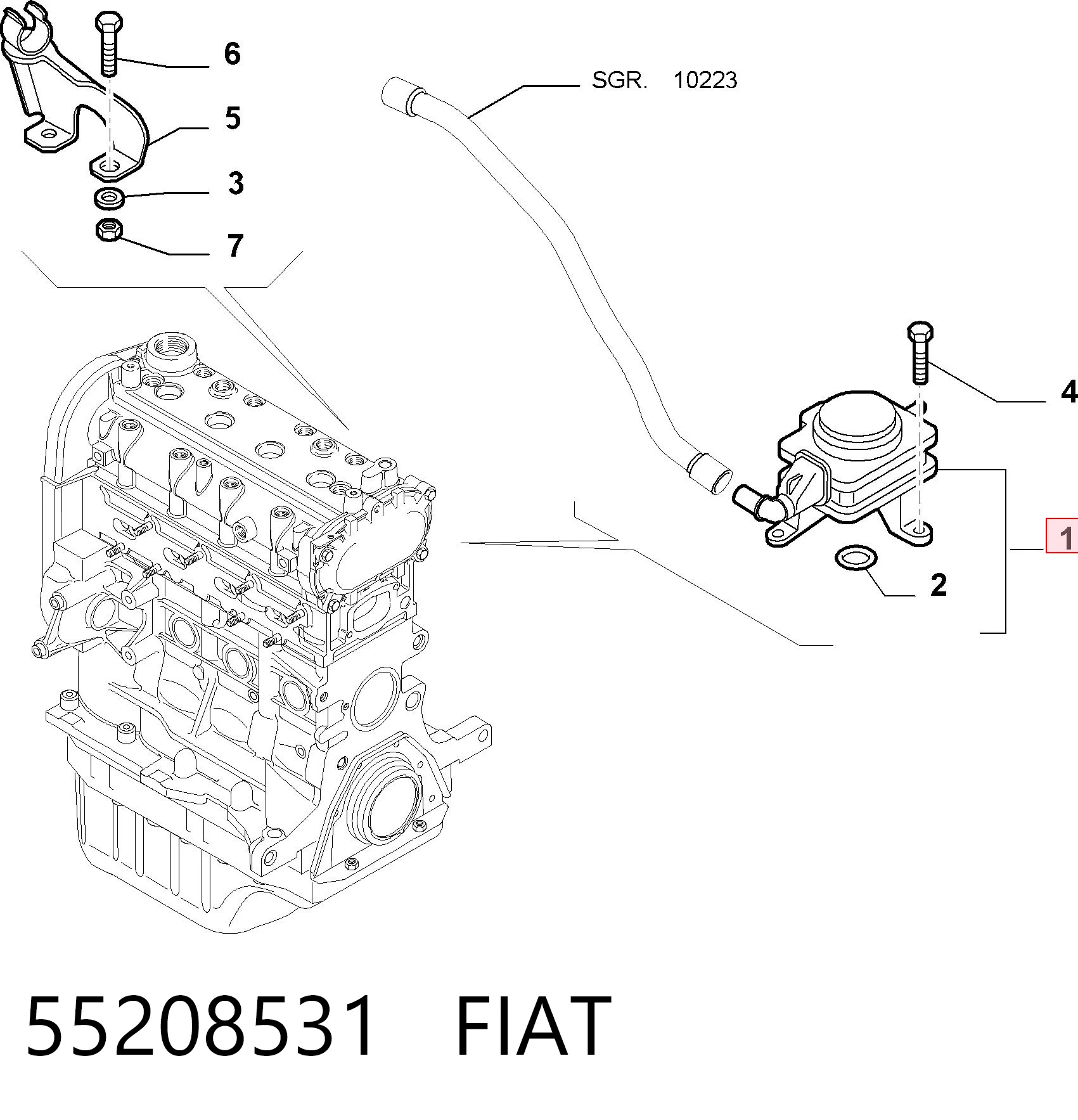 Separator oleju układu wentylacji kadłuda (bloku silnika)  do Fiat Doblo II 263