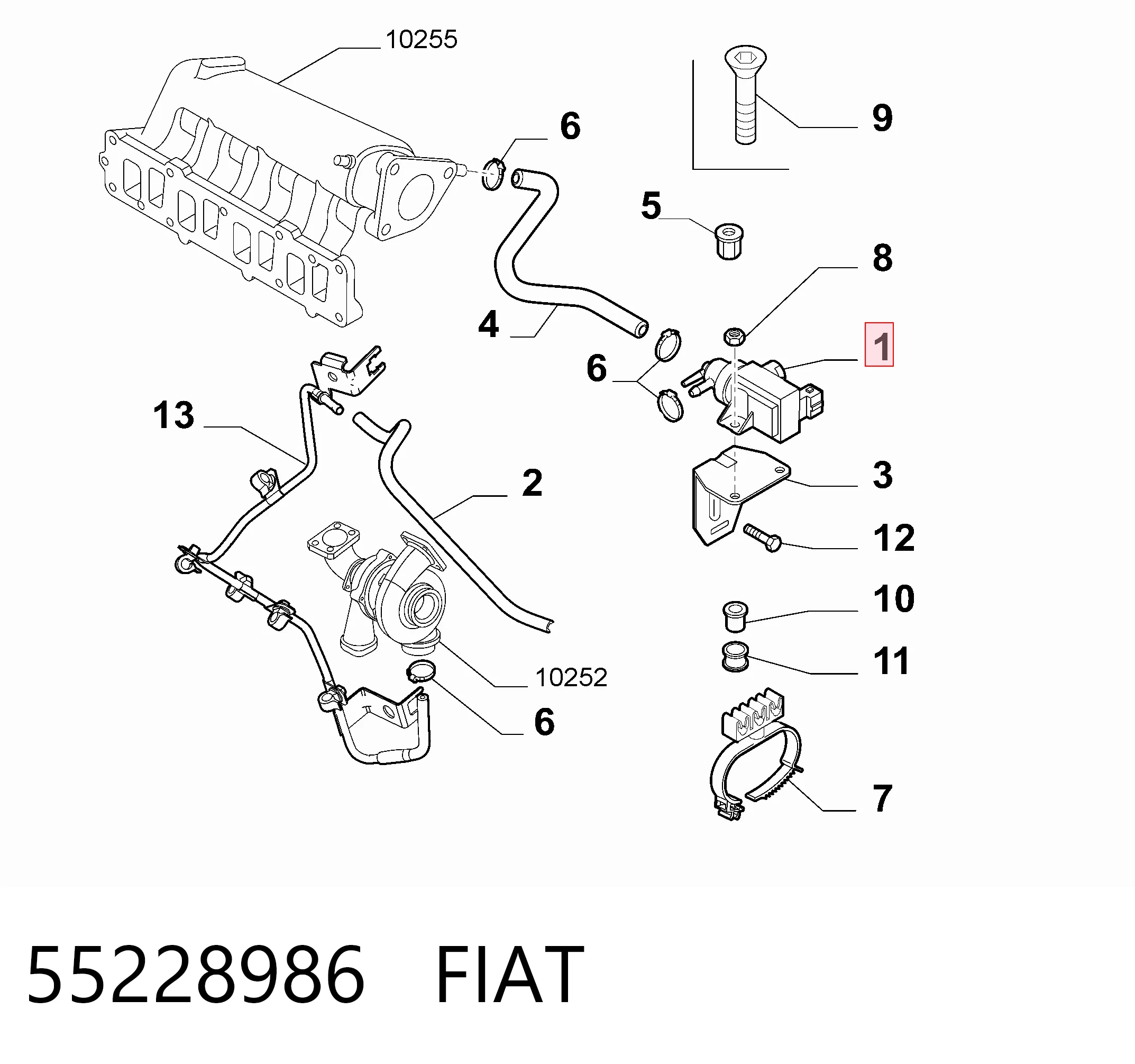 Do koszyka 55228986 VAG Przetwornik ciśnienia (solenoid) doładowania