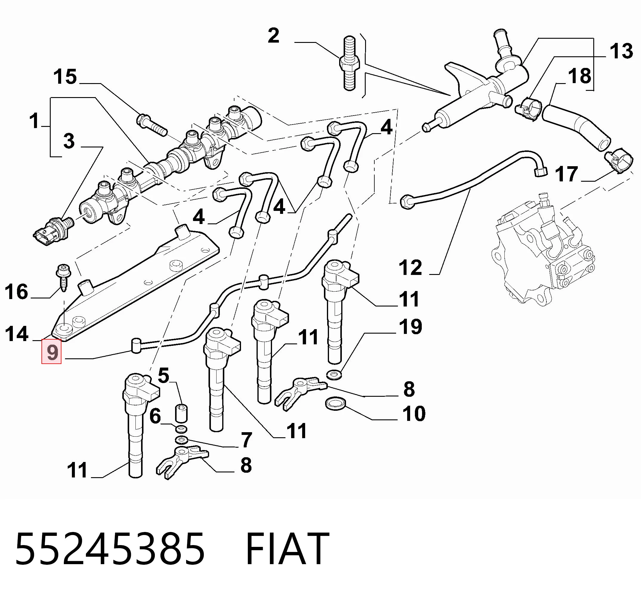 55245385 Fiat/Alfa/Lancia Rurka paliwa, zwrotna od wtryskiwaczy