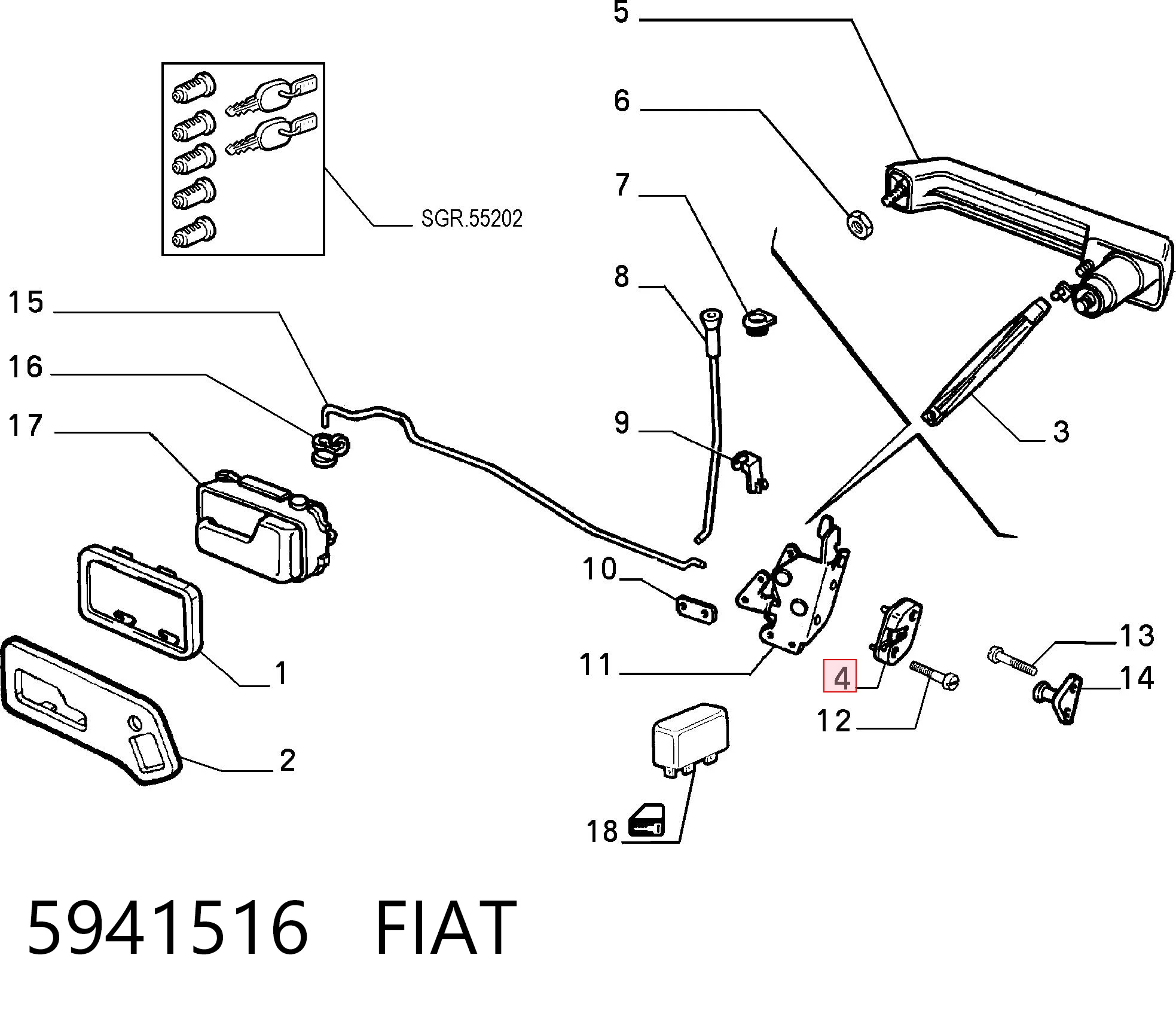 Zamek drzwi przednich lewych do Fiat Fiorino  146 Uno