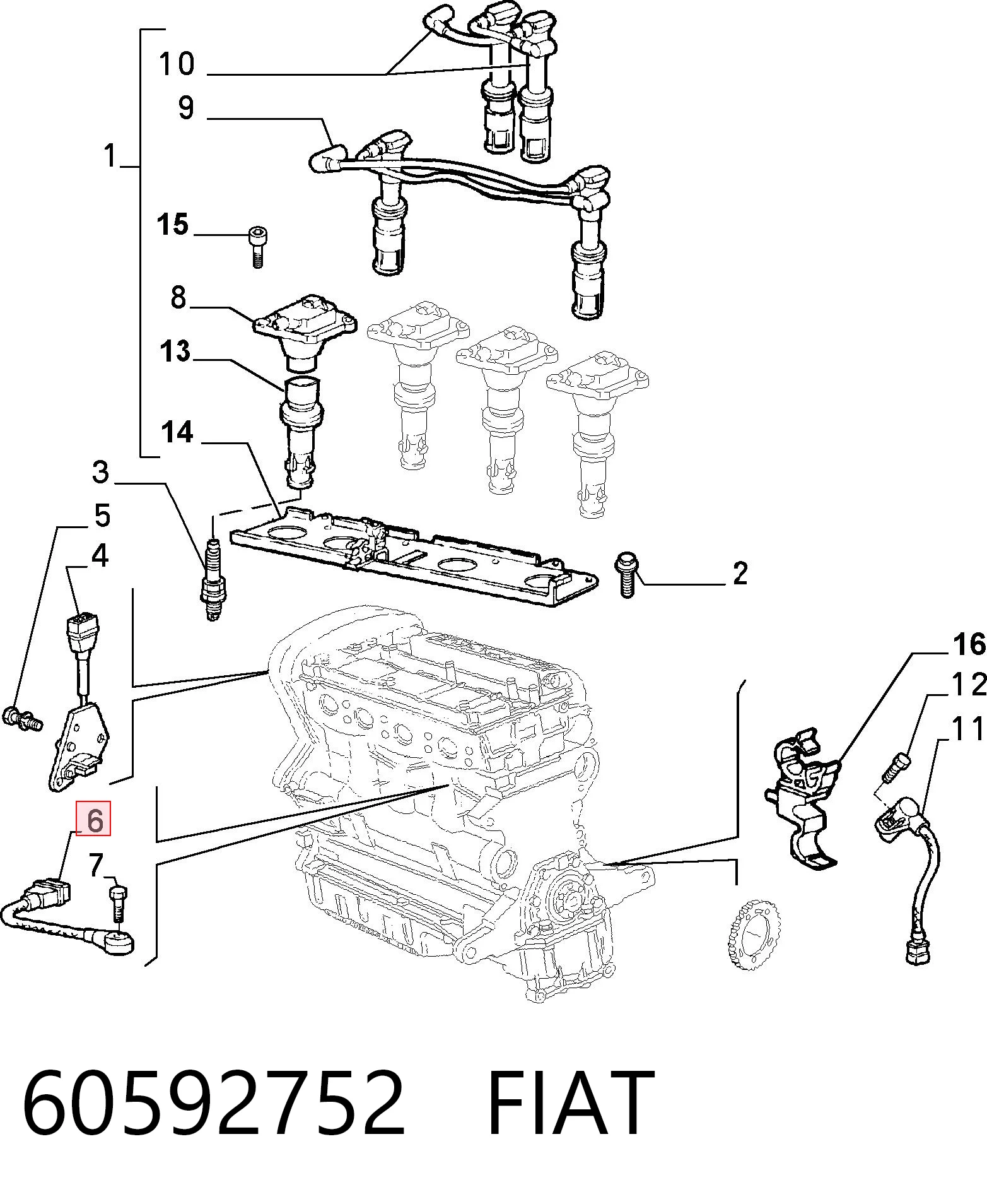 60592752 Fiat/Alfa/Lancia Czujnik stukowy (czujnik spalania stukowego)