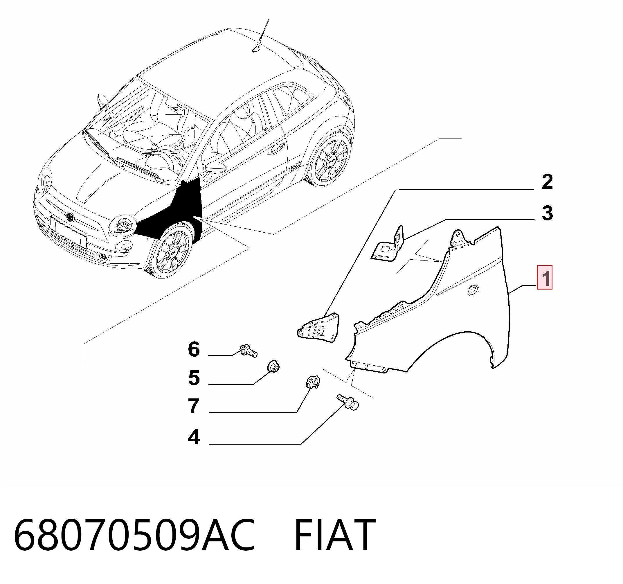 Błotnik przedni lewy Fiat 500 