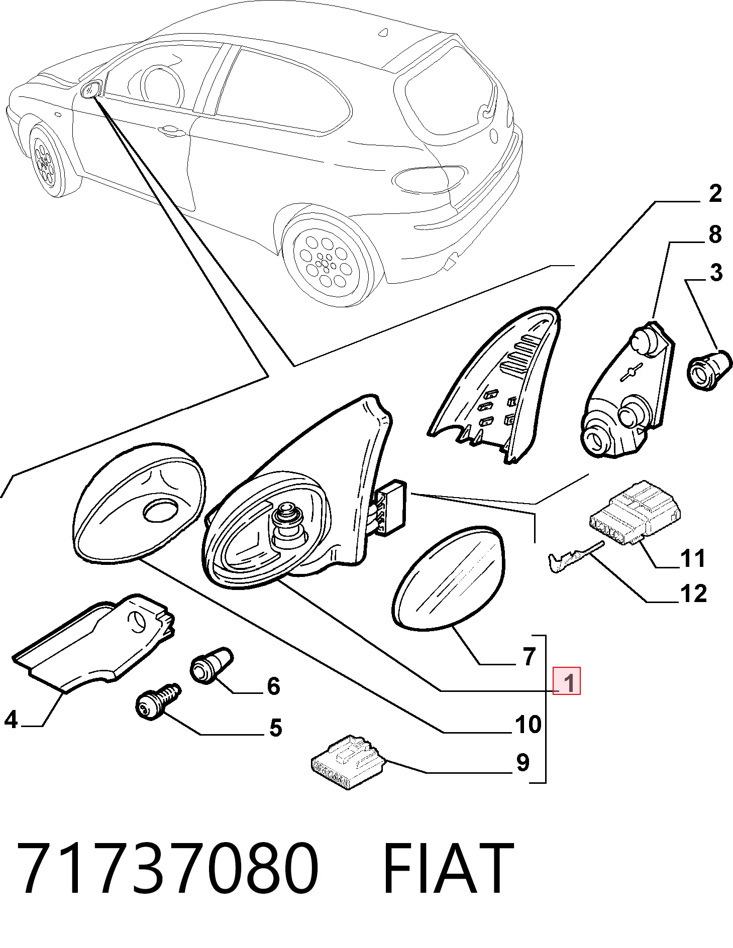 Do koszyka Lusterko wsteczne prawe Alfa Romeo 147  937