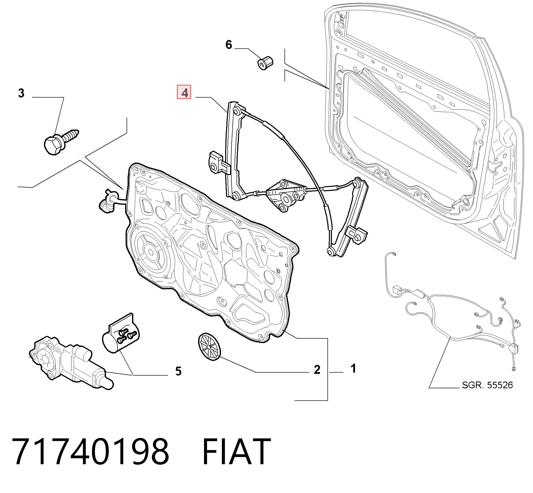 Mechanizm podnoszenia szyby drzwi przednich prawych do Fiat Croma II 194
