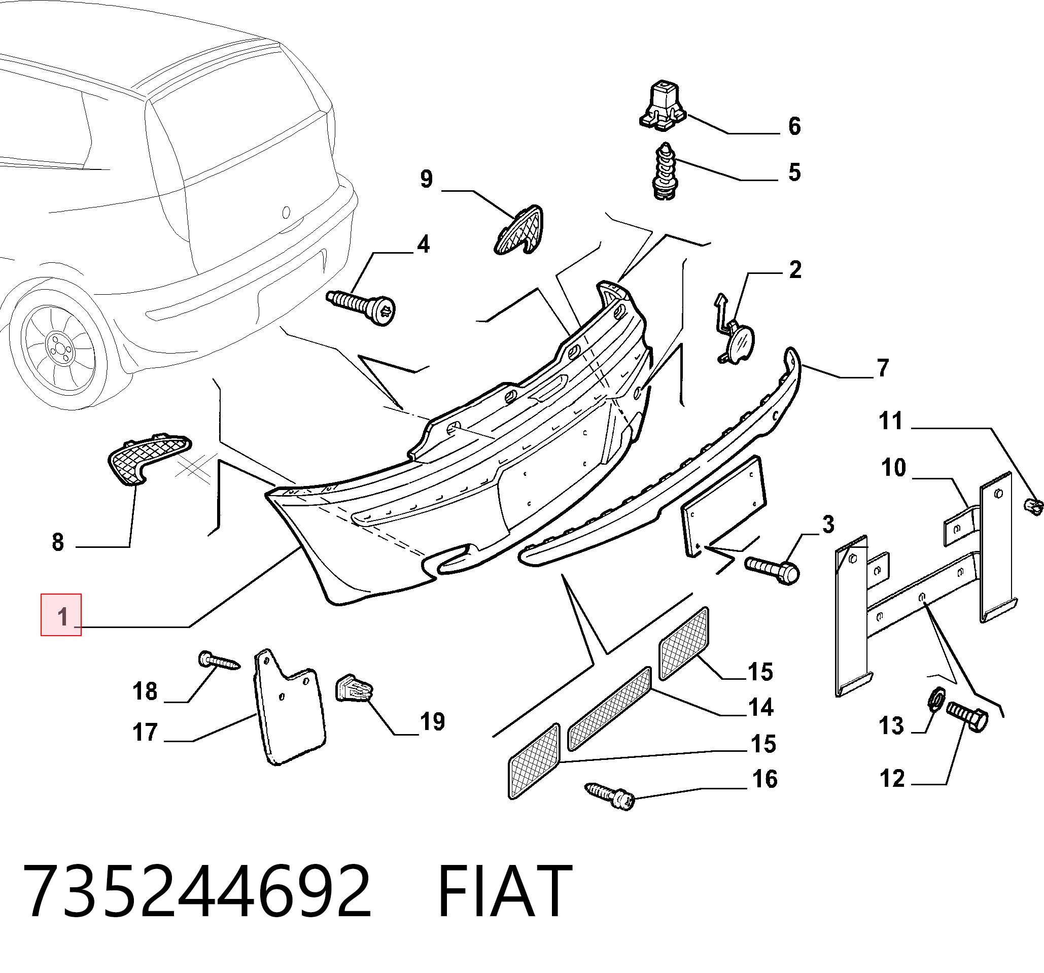 Zderzak tylny do Fiat Punto II 188
