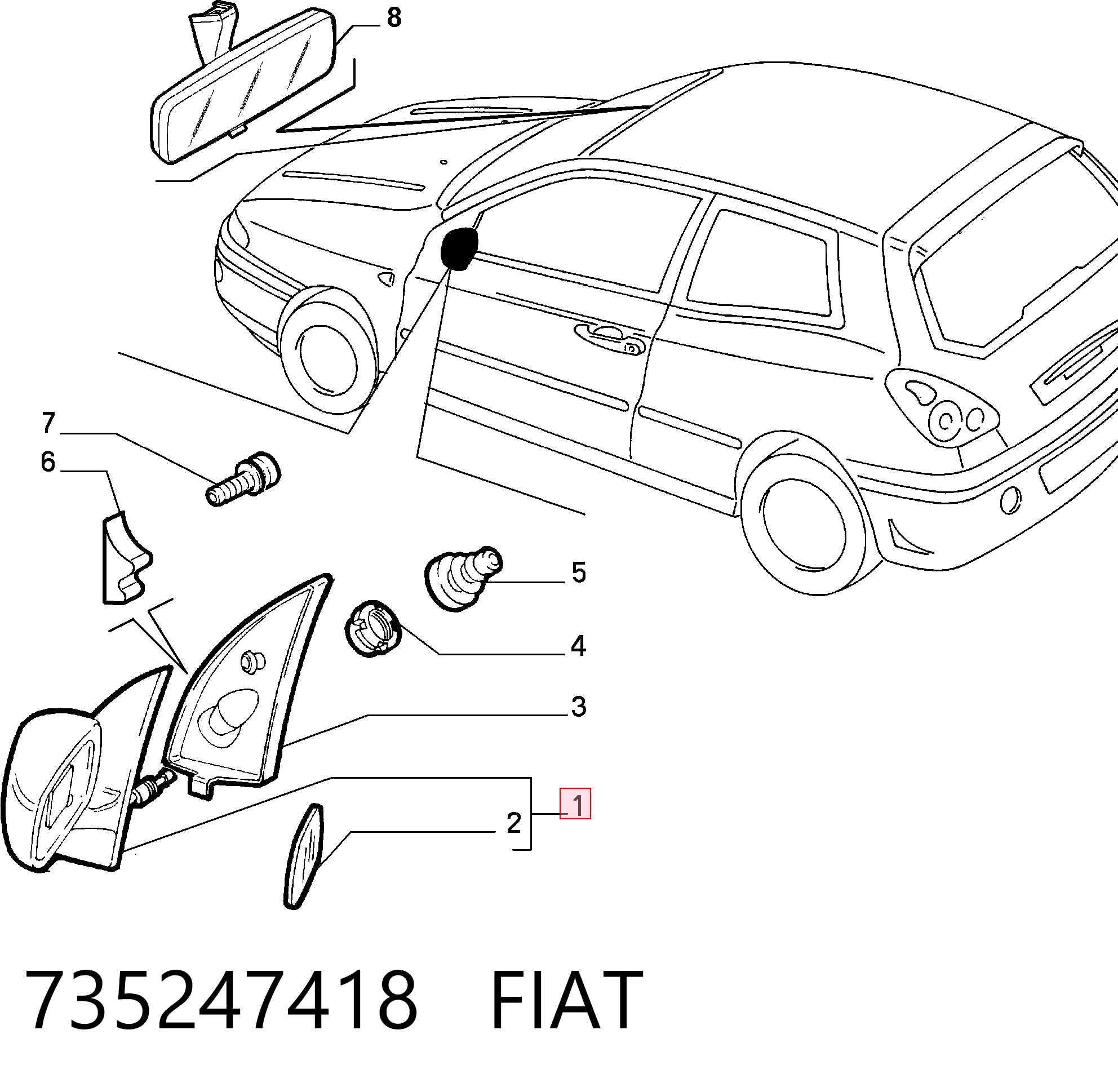 Lusterko wsteczne prawe Fiat Bravo I hatchback (182) (1995 - 2001) cena, od 44,69 USD