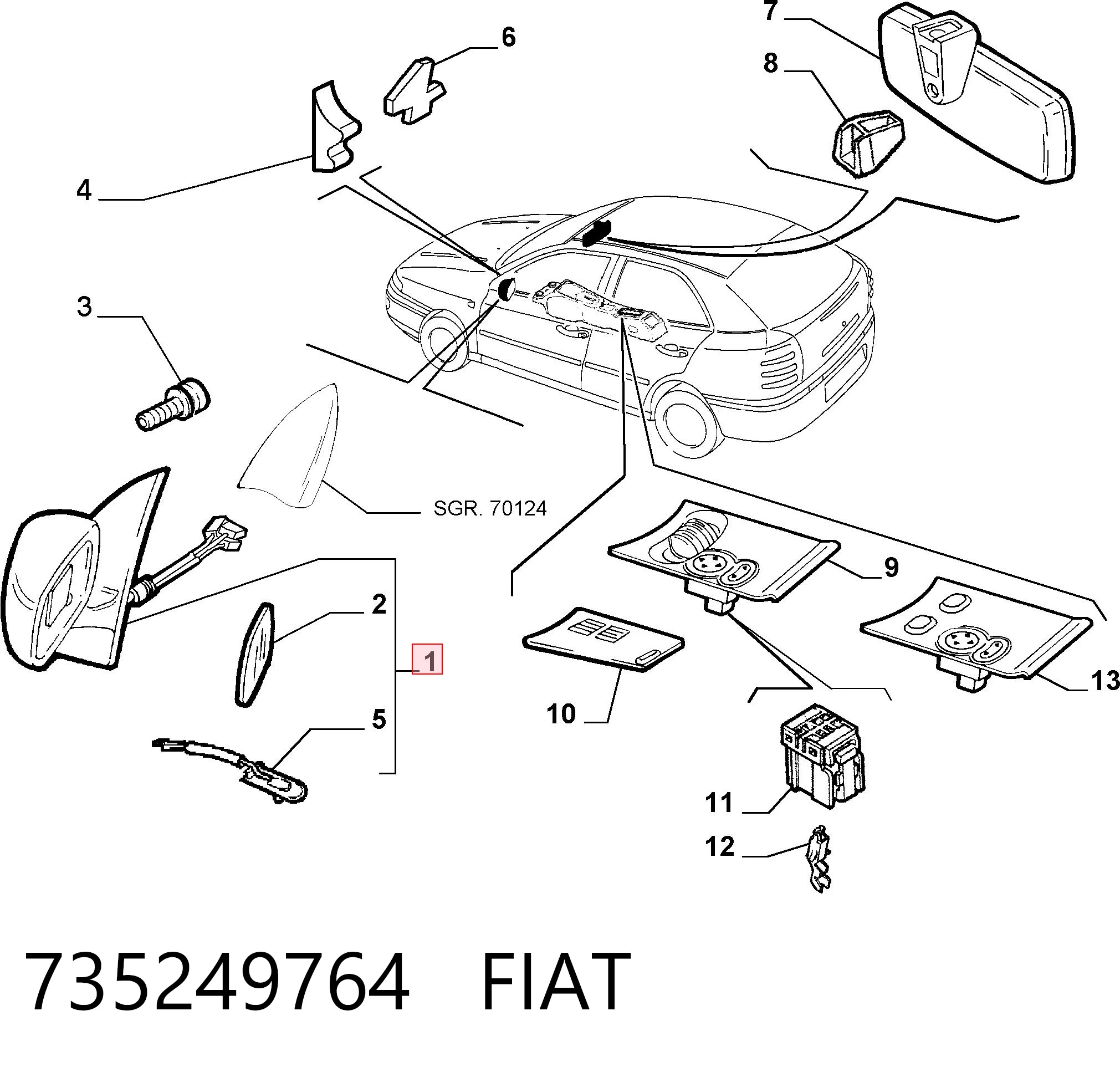 Lusterko wsteczne lewe Fiat Brava hatchback (182) (1995 - 2001) cena, od 56,46 USD