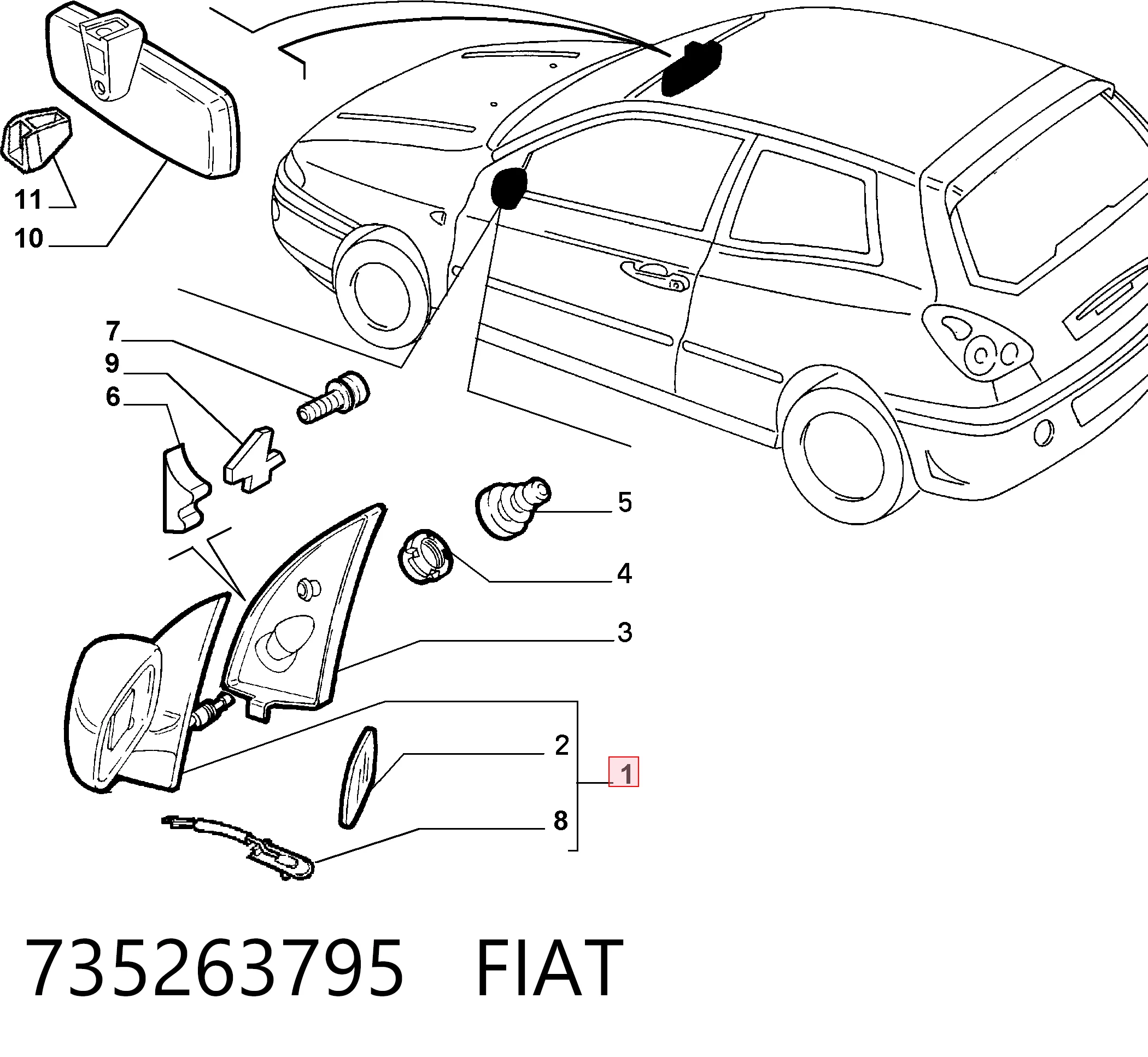 Do koszyka Lusterko wsteczne prawe Fiat Bravo I 182