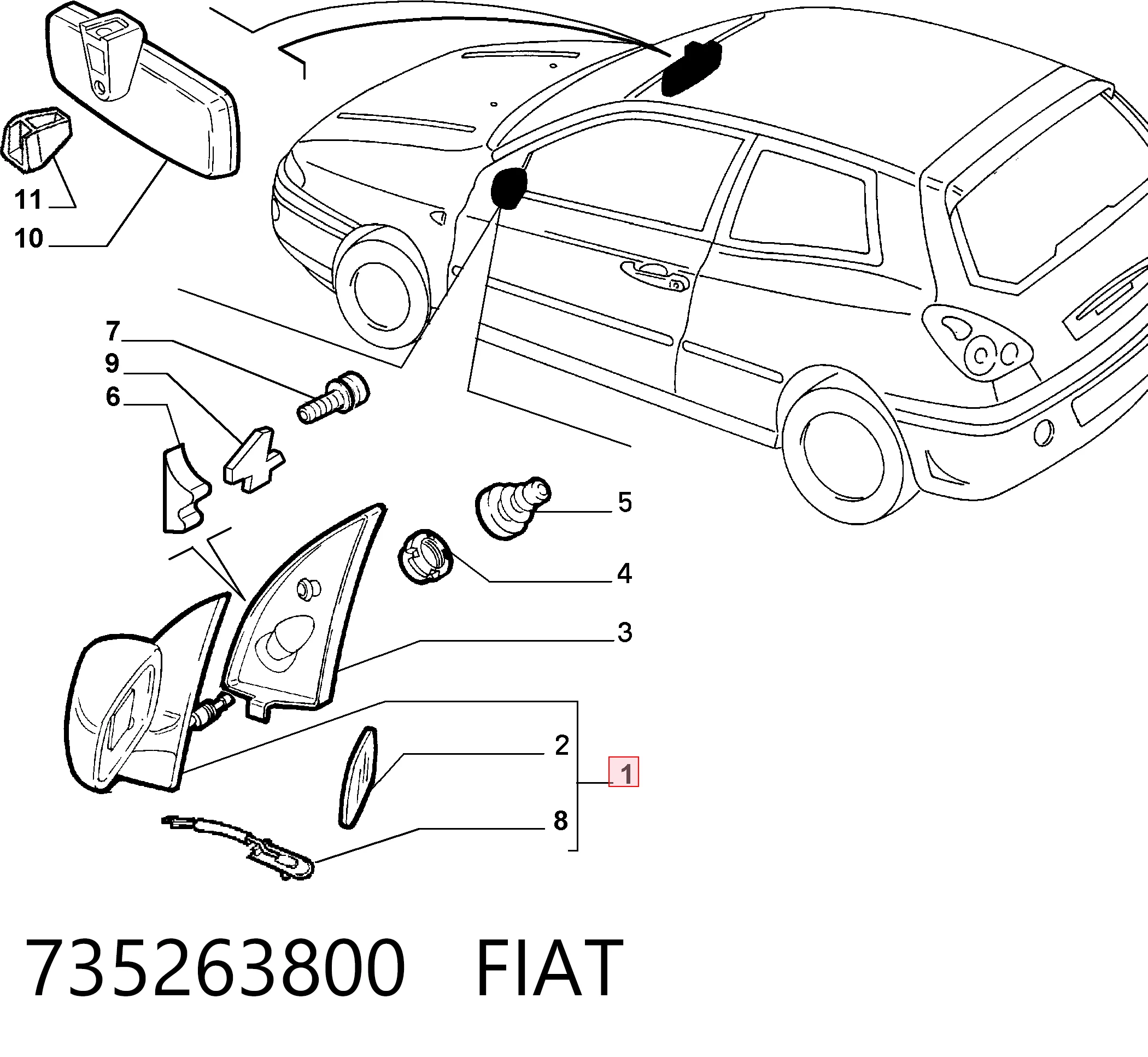 Lusterko wsteczne lewe Fiat Bravo I