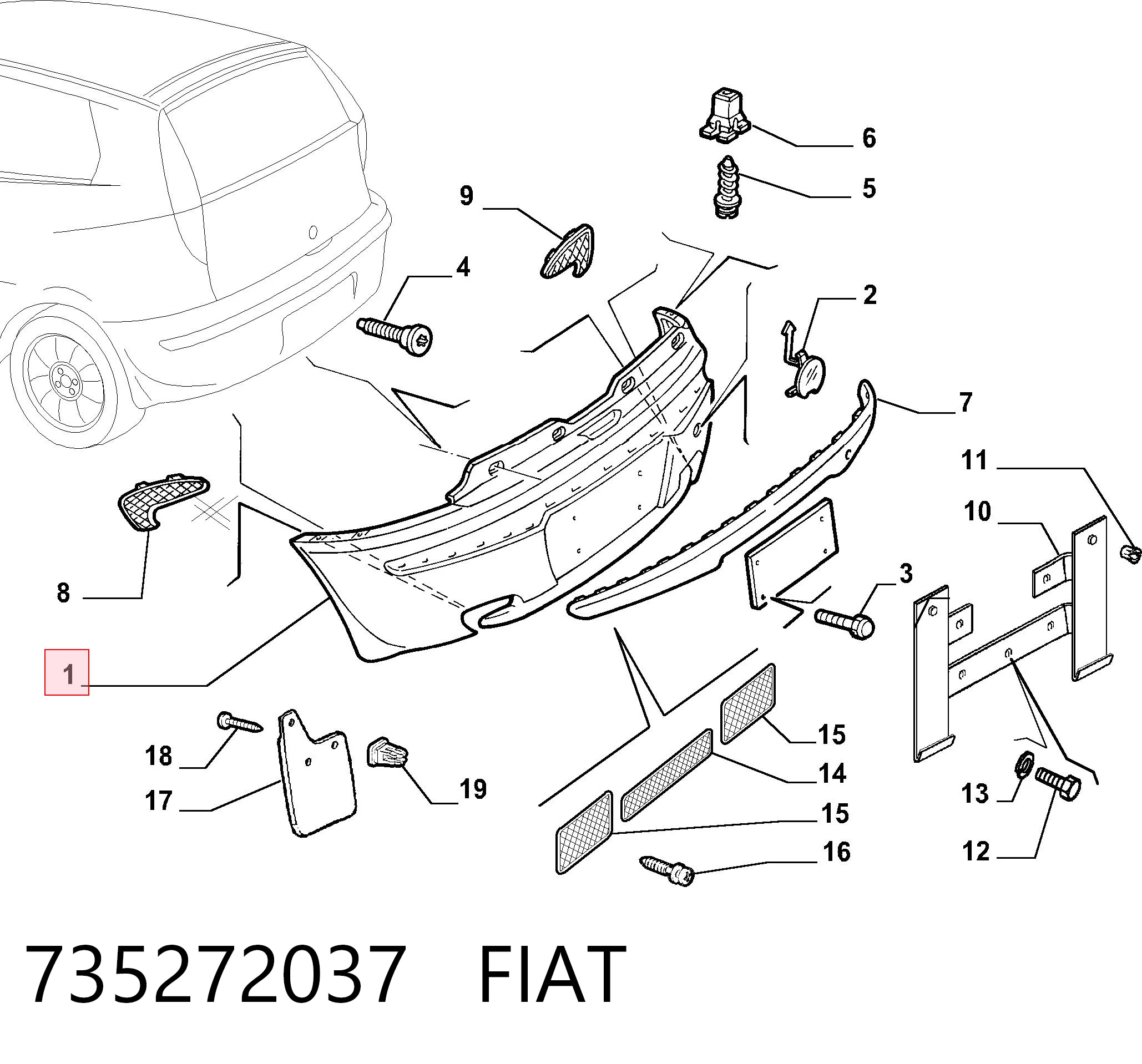 Zderzak tylny Fiat Punto II hatchback (188) (1999 - 2012) cena, od 23,56 USD