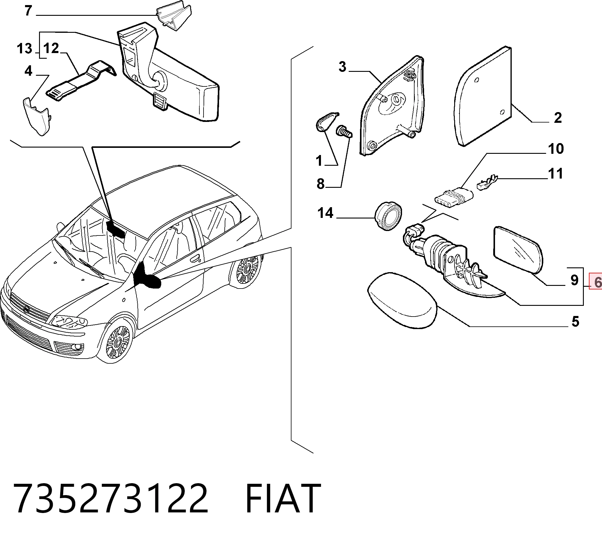 Lusterko wsteczne lewe do Fiat Punto II 188