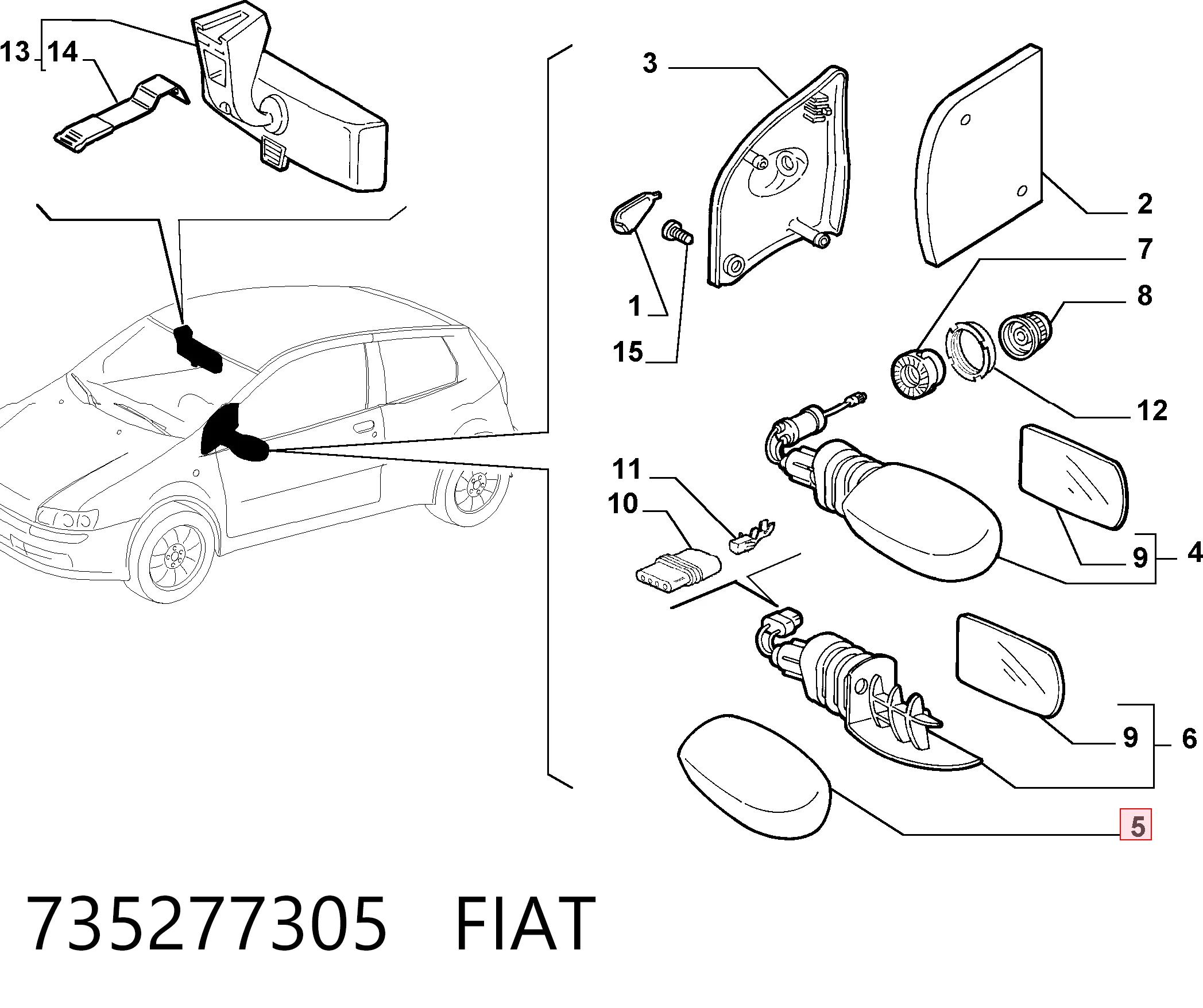 Lusterko wsteczne lewe Fiat Punto II hatchback (188) (1999 - 2012) cena, od 46,82 USD