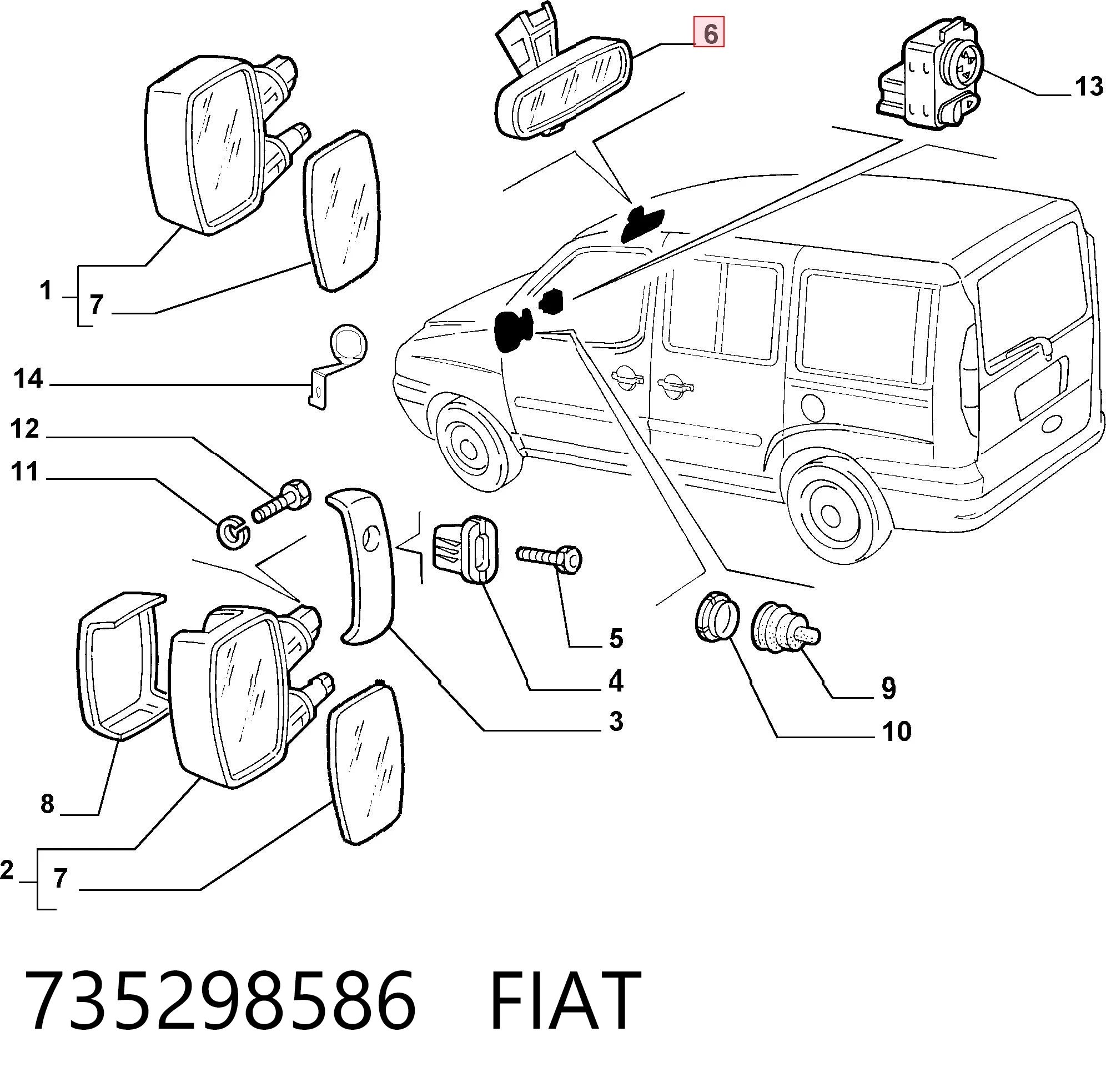 Lusterko wewnętrzne do Fiat Doblo I 223