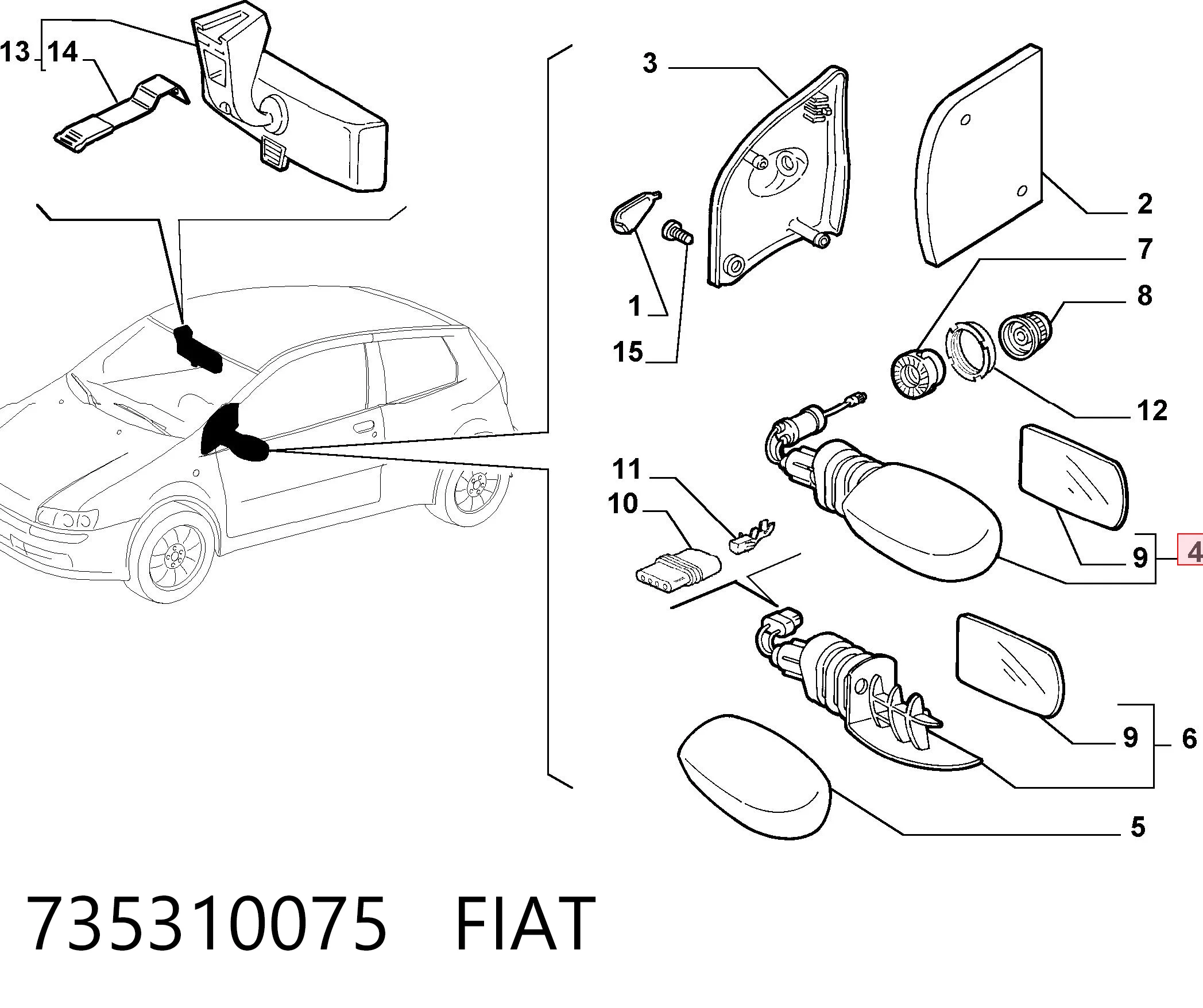 Lusterko wsteczne lewe Fiat Punto II hatchback (188) (1999 - 2012) cena, od 38,07 USD