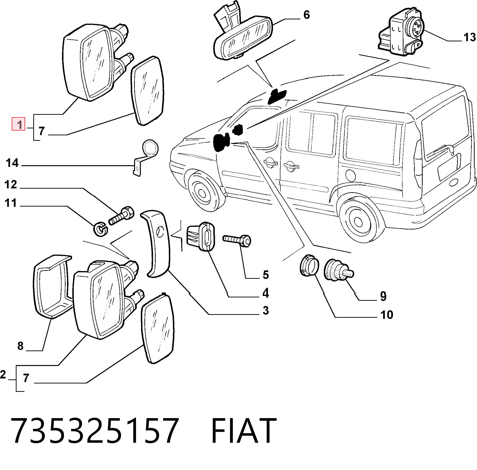 Lusterko wsteczne lewe Fiat Doblo I awangarda (223) (2001 - 2010) cena, od 49,37 USD