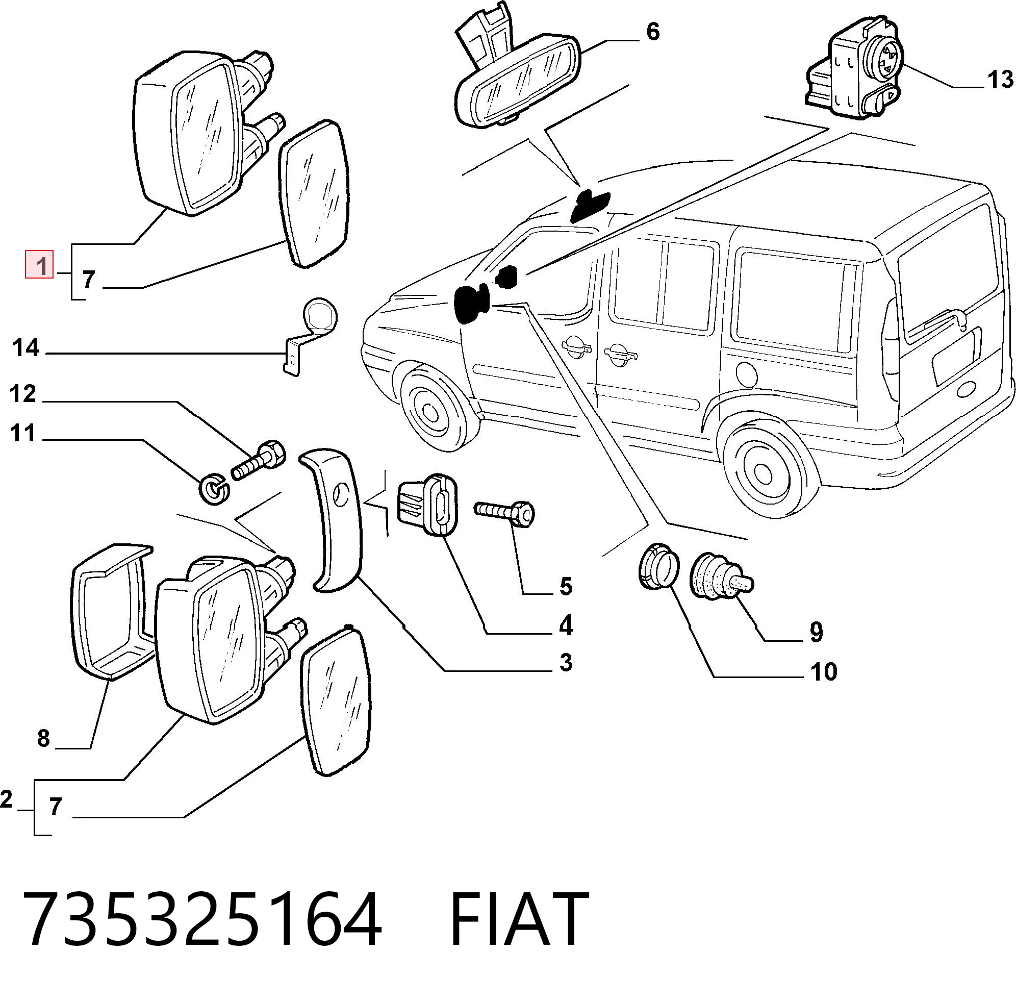Lusterko wsteczne prawe Fiat Doblo I awangarda (223) (2001 - 2010) cena, od 49,37 USD