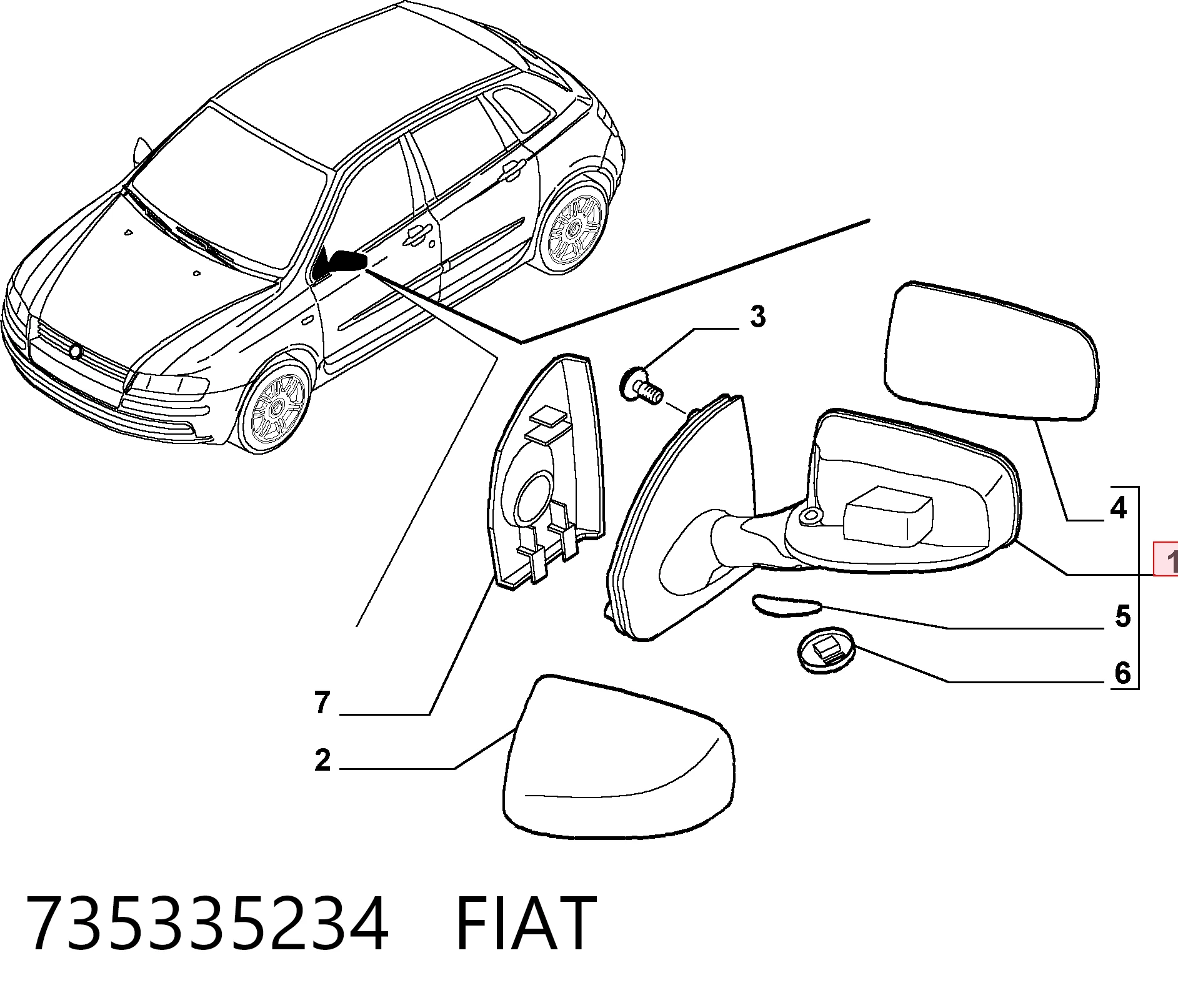Lusterko wsteczne lewe Fiat Stilo hatchback (192) (2001 - 2006) cena, od 47,90 USD