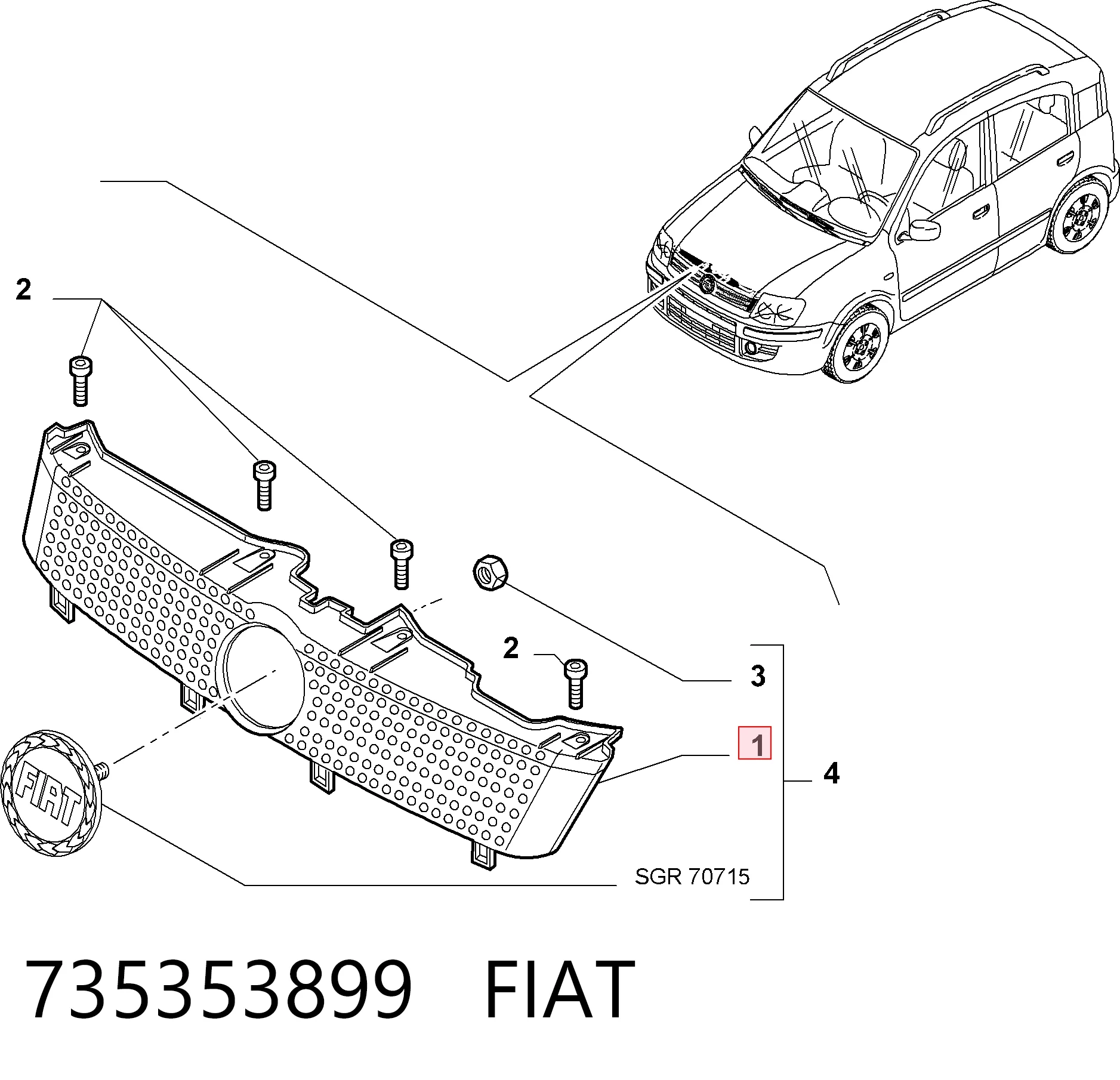 Atrapa chłodnicy do Fiat Panda II 169A