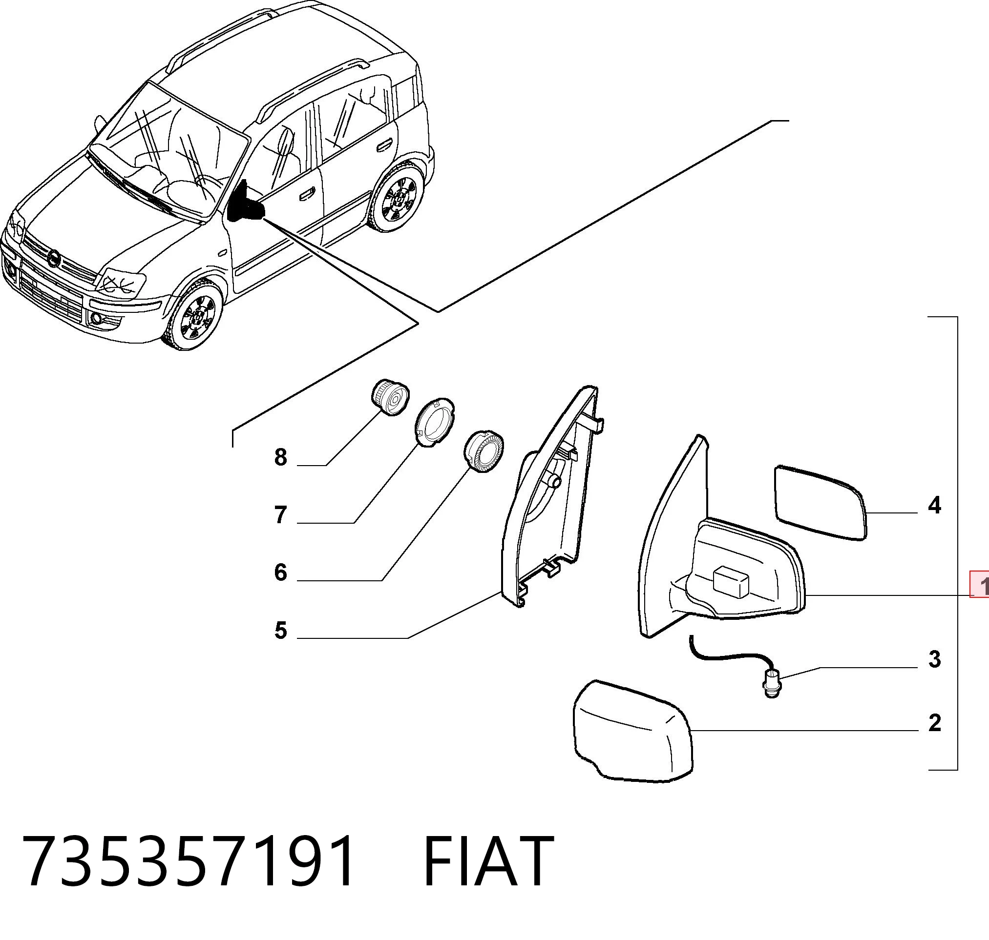Lusterko wsteczne lewe Fiat Panda II hatchback (169A) (2003 - 2013) cena, od 49,18 USD