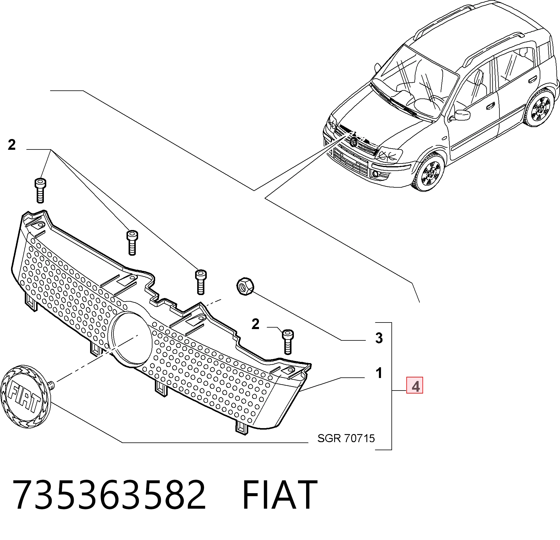 Atrapa chłodnicy Fiat Panda II hatchback (169A) (2003 - 2013) cena, od 63,30 USD