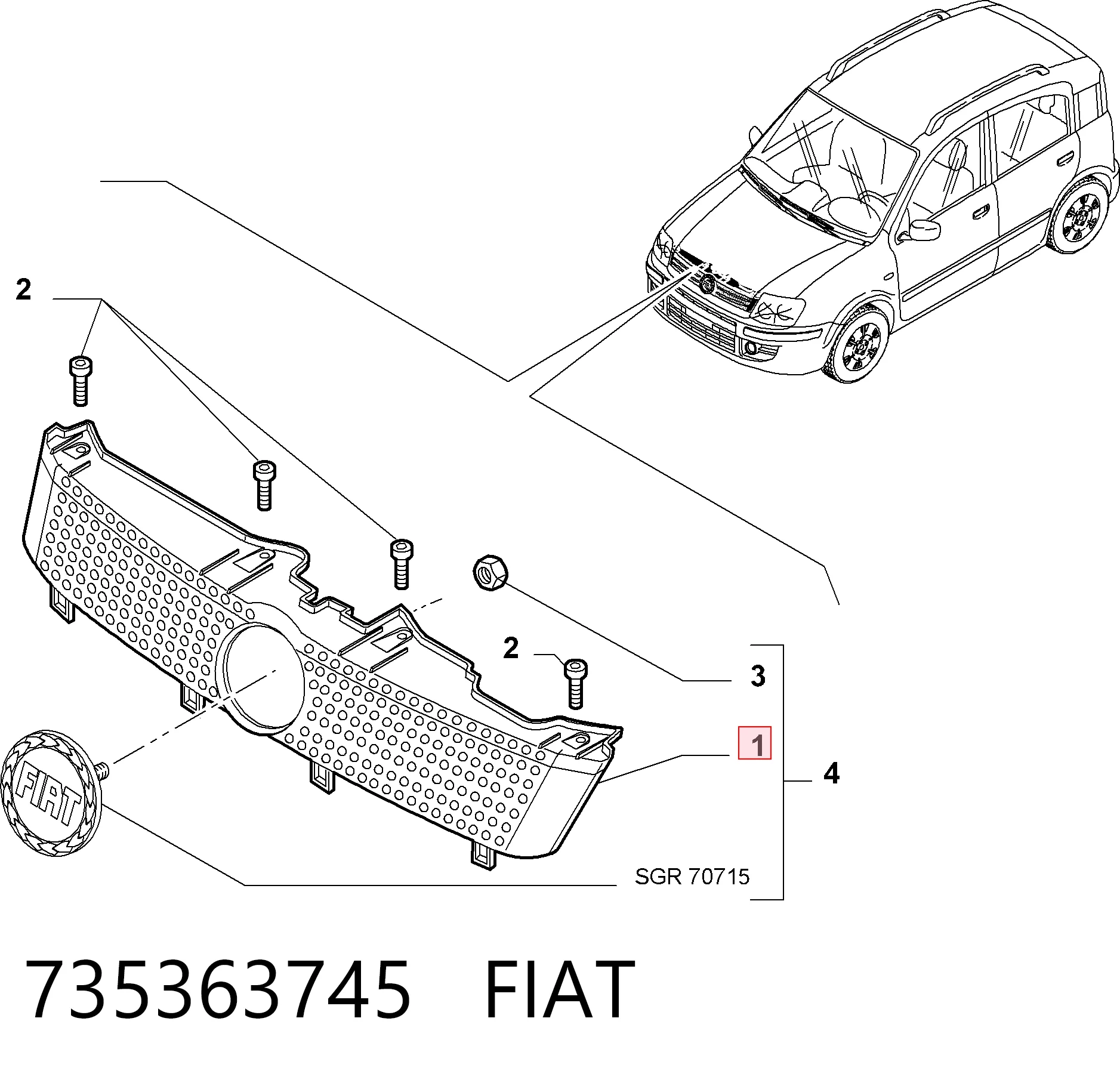 Do koszyka Atrapa chłodnicy Fiat Panda II 169A