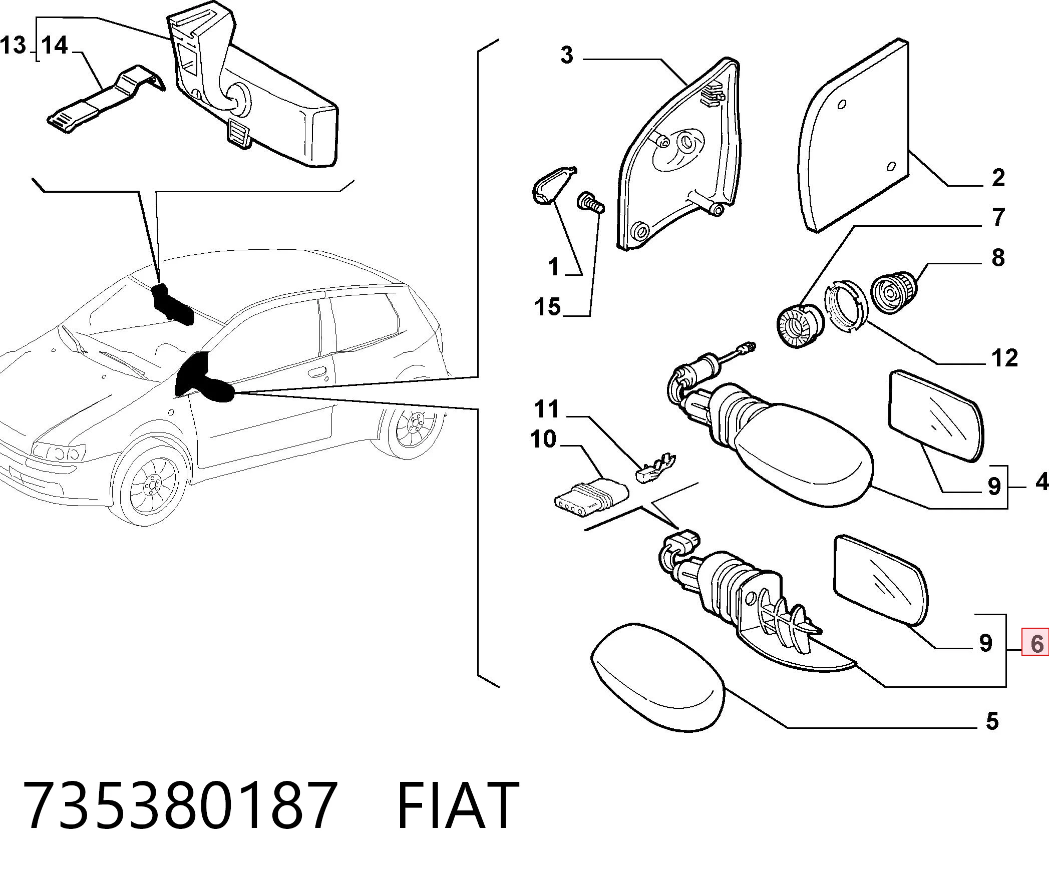 Do koszyka Lusterko wsteczne lewe Fiat Punto II 188