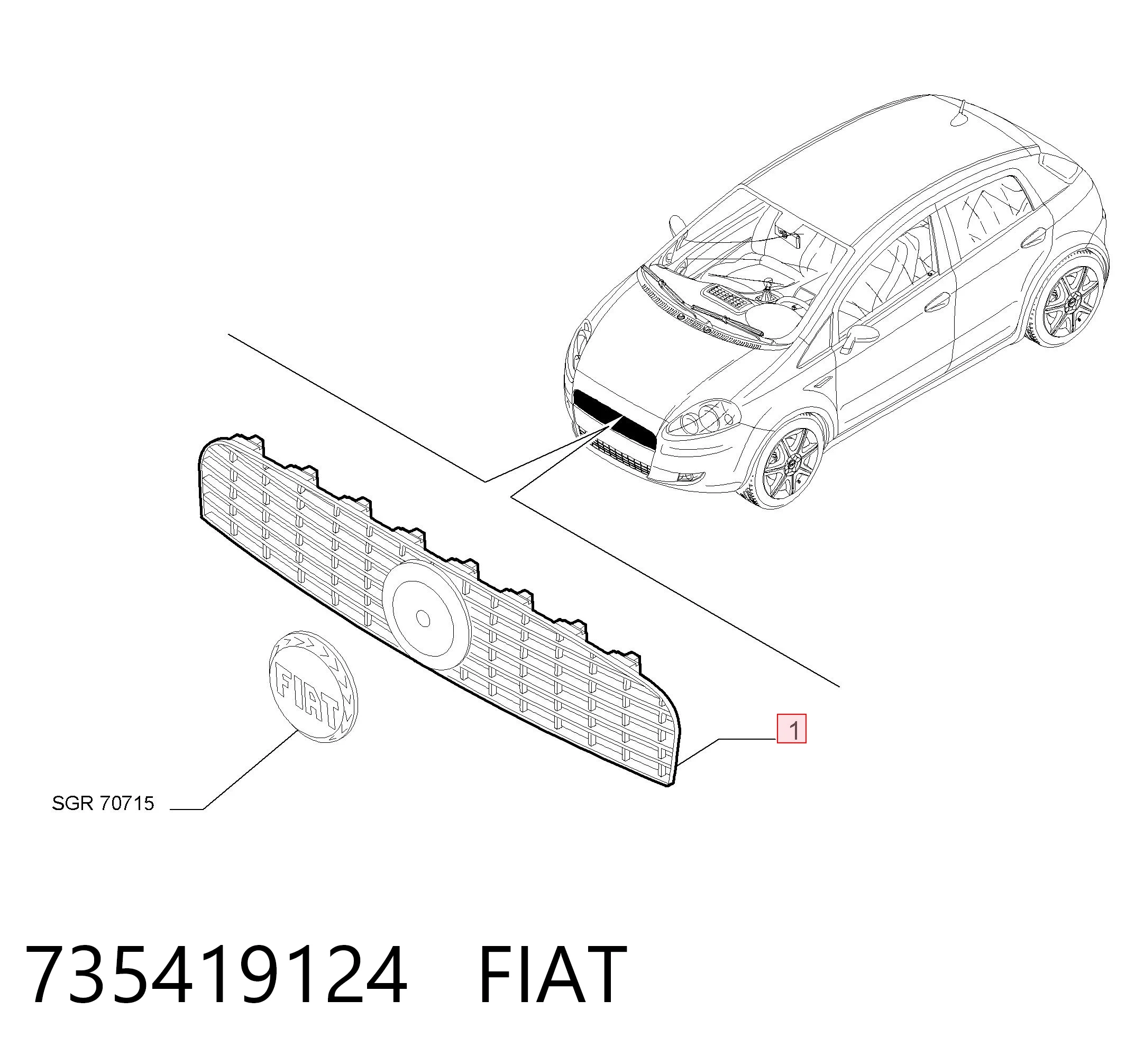 Atrapa chłodnicy Fiat Punto GRAND hatchback (199) (2005 - 2018) cena, od 20,76 USD
