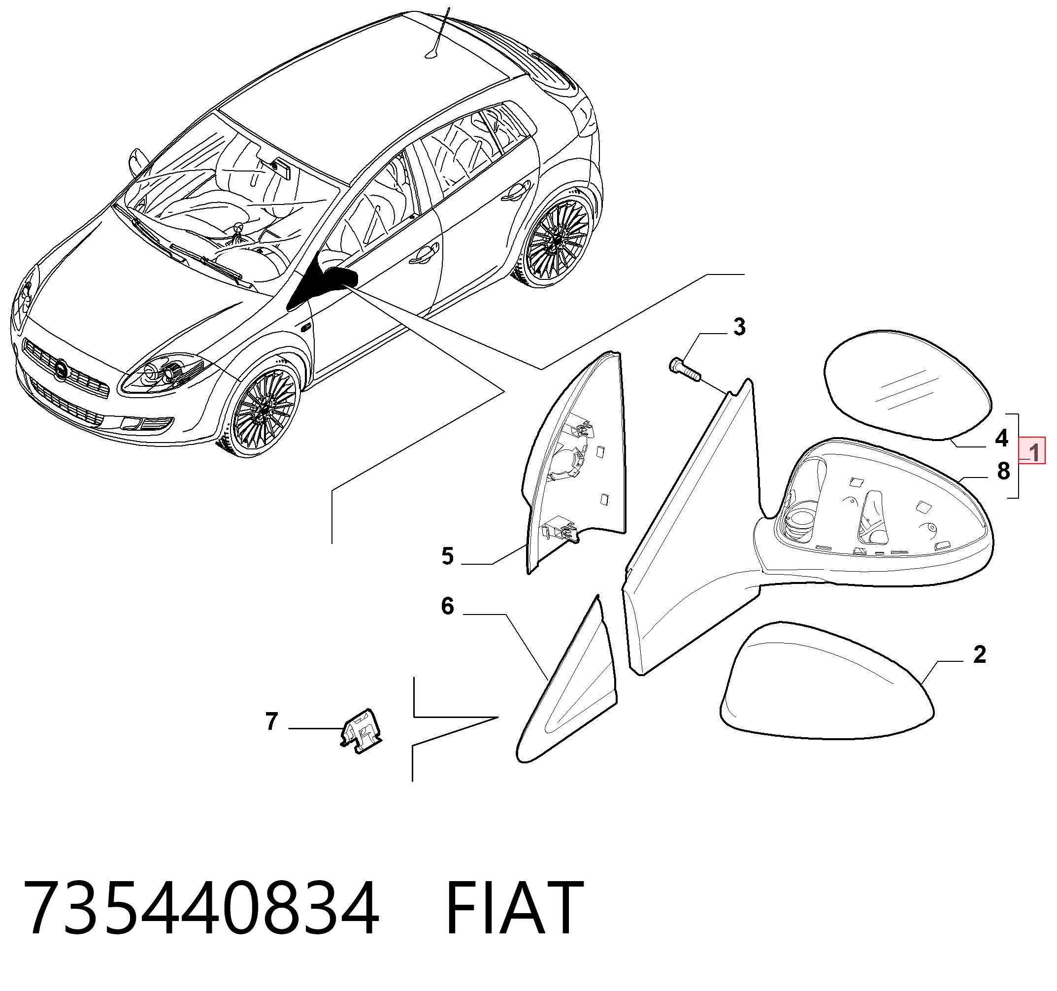 Do koszyka Lusterko wsteczne lewe Fiat Bravo II 198
