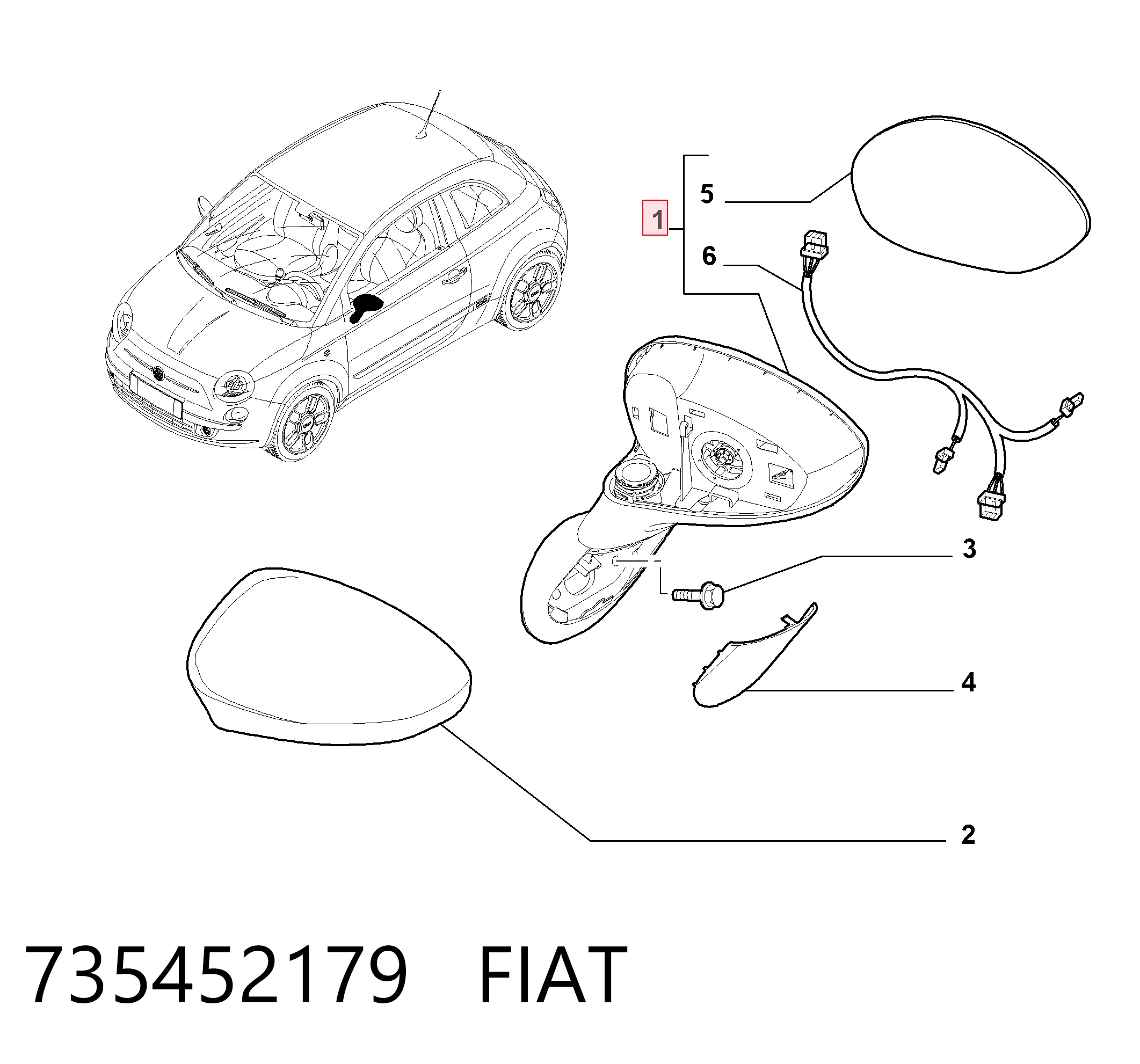 Lusterko wsteczne lewe Fiat 500 