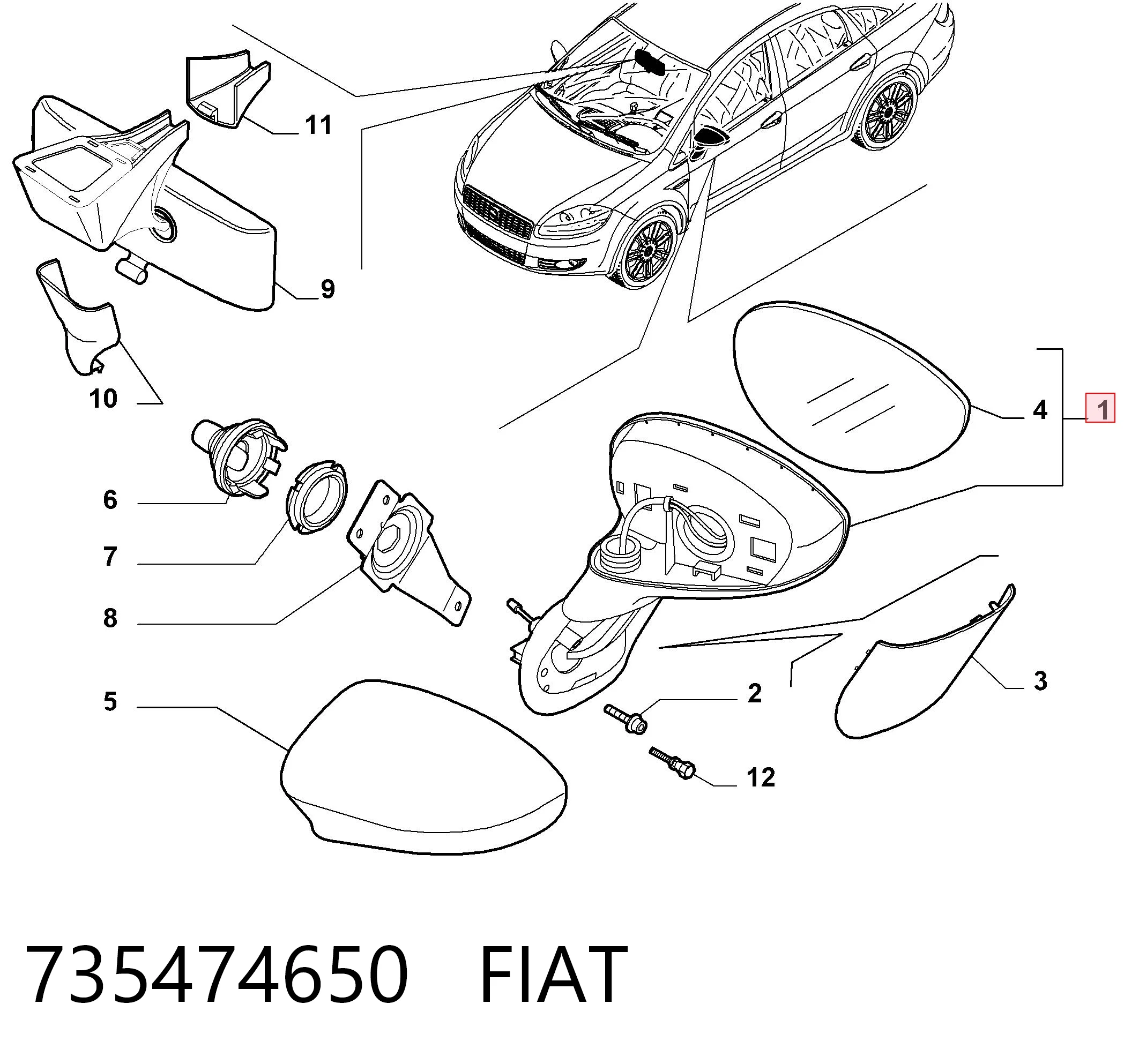 Lusterko wsteczne lewe do Fiat Linea  323