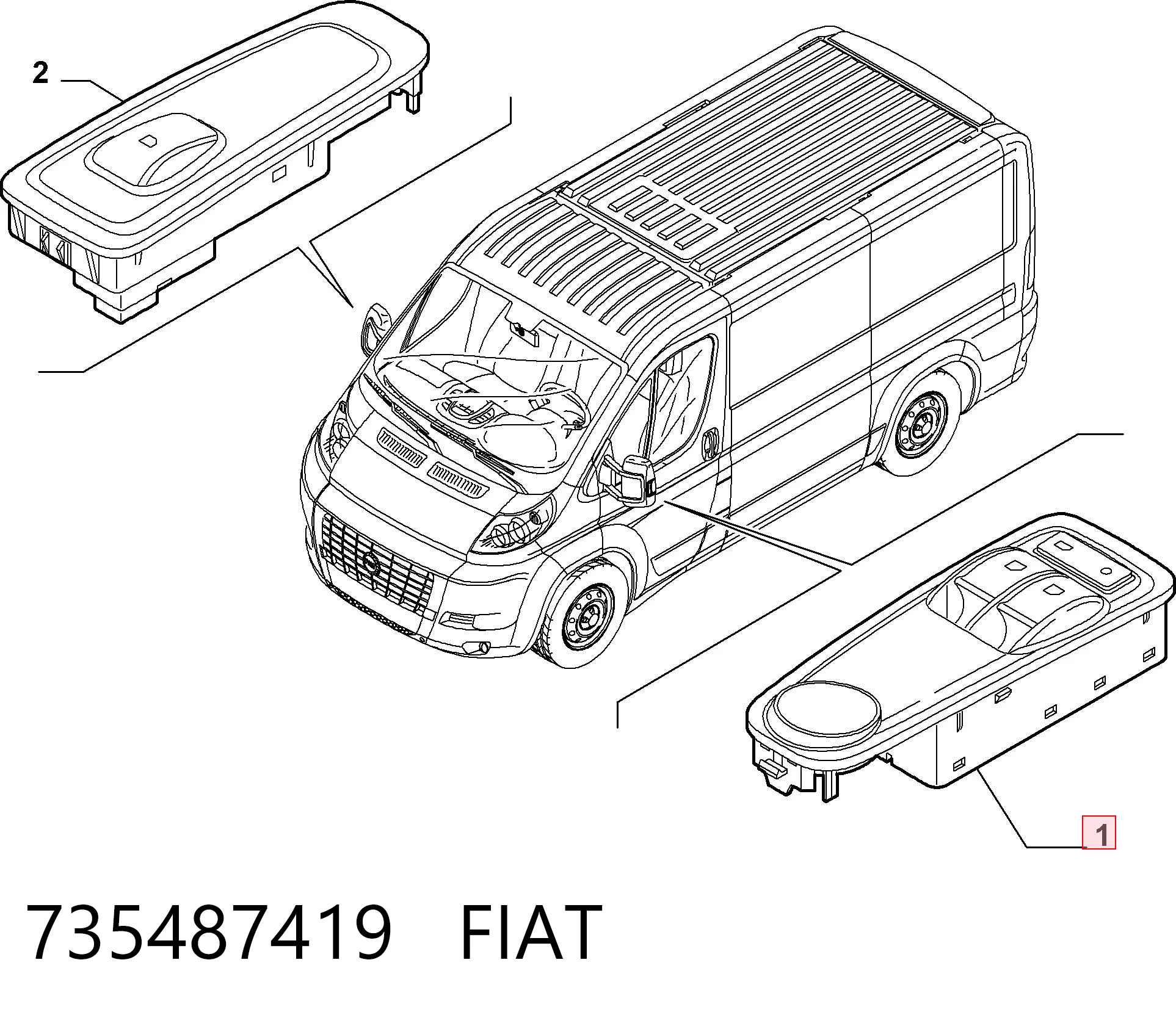 735487419 Fiat/Alfa/Lancia Panel przyciskowy sterowania podnośnikiem szyby przedni lewy