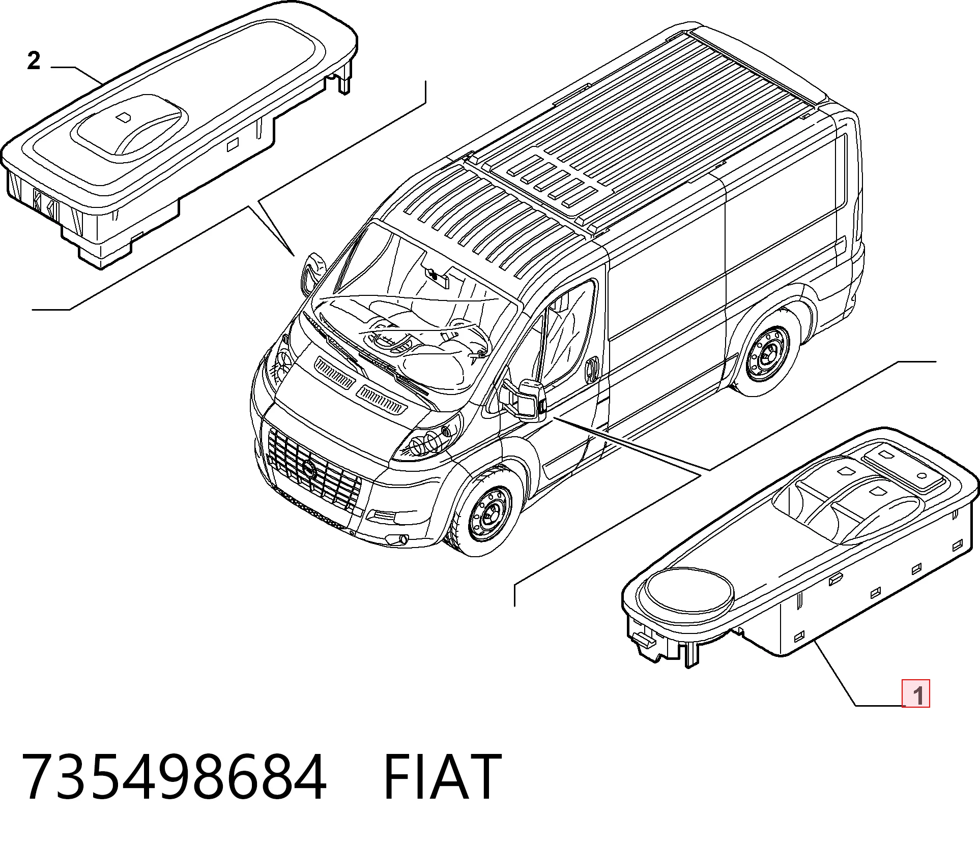 735498684 Fiat/Alfa/Lancia Panel przyciskowy sterowania podnośnikiem szyby przedni lewy