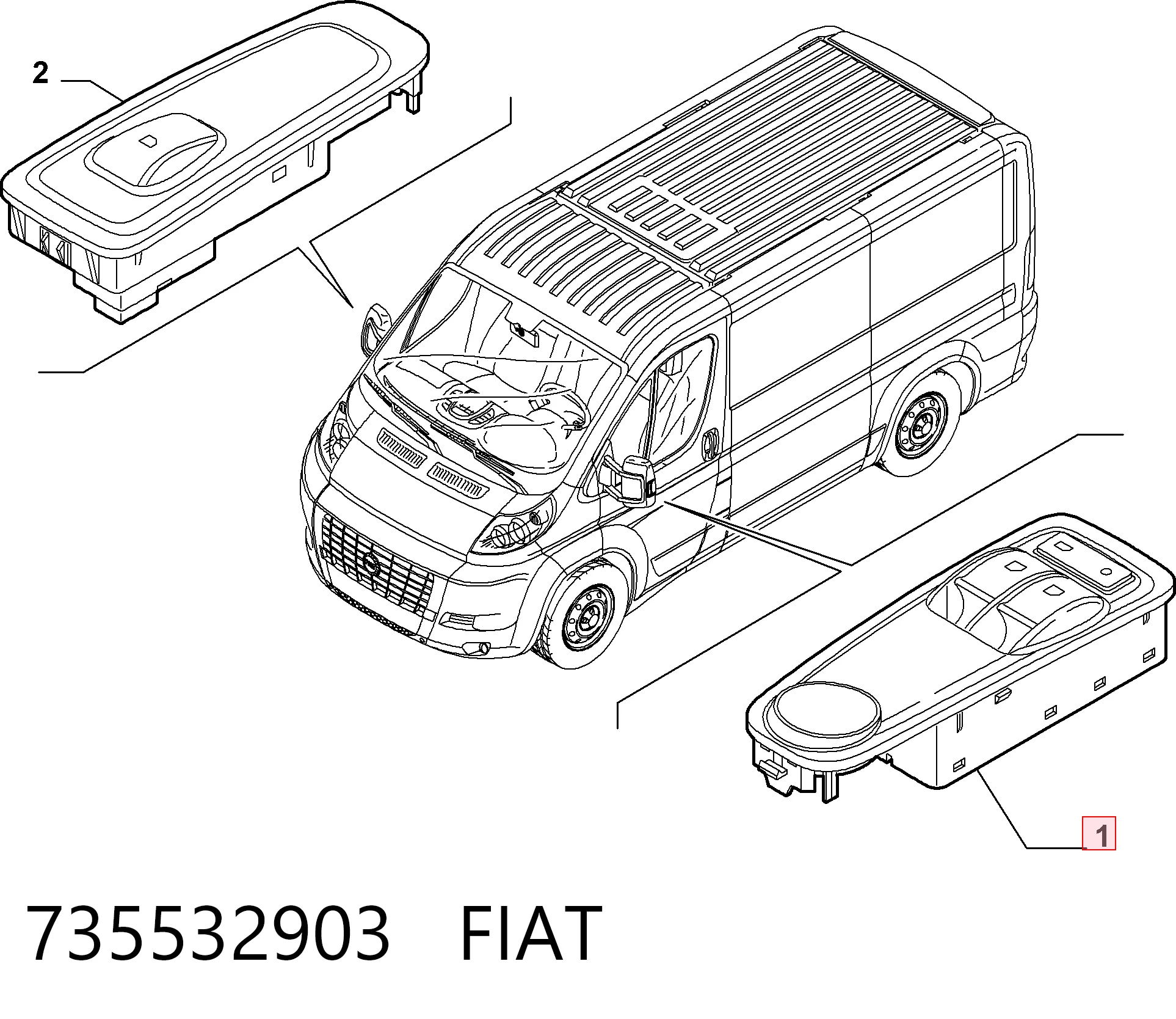 735532903 Fiat/Alfa/Lancia Panel przyciskowy sterowania podnośnikiem szyby przedni lewy