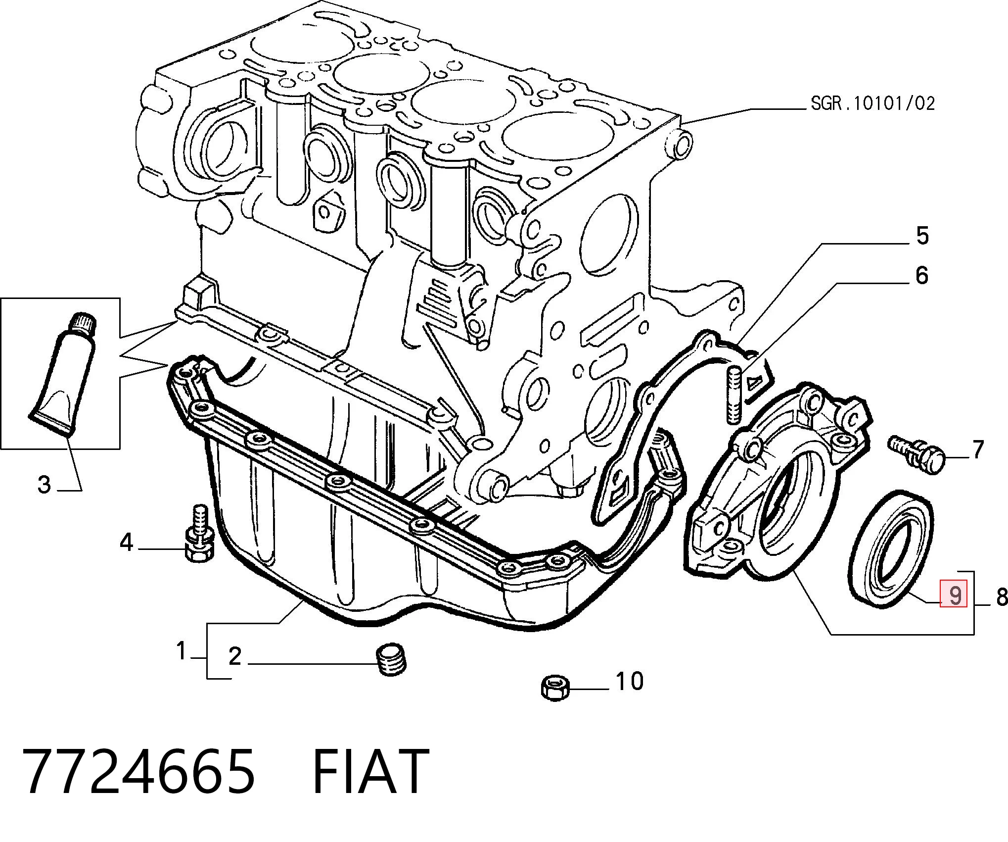 7724665 Fiat/Alfa/Lancia Uszczelniacz wału korbowego silnika tylny