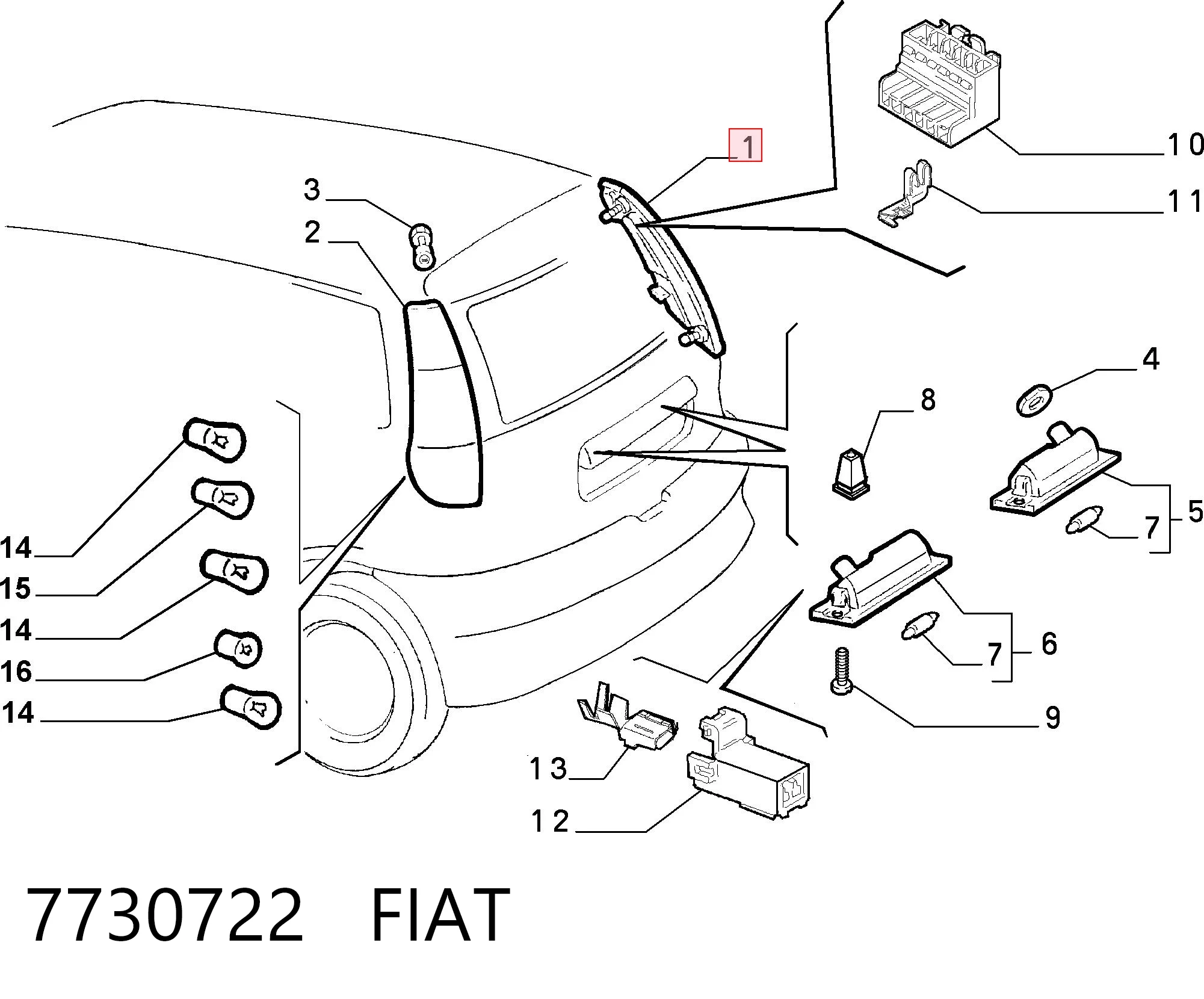 Do koszyka Lampa zespolona tylna prawa Fiat Punto I 176