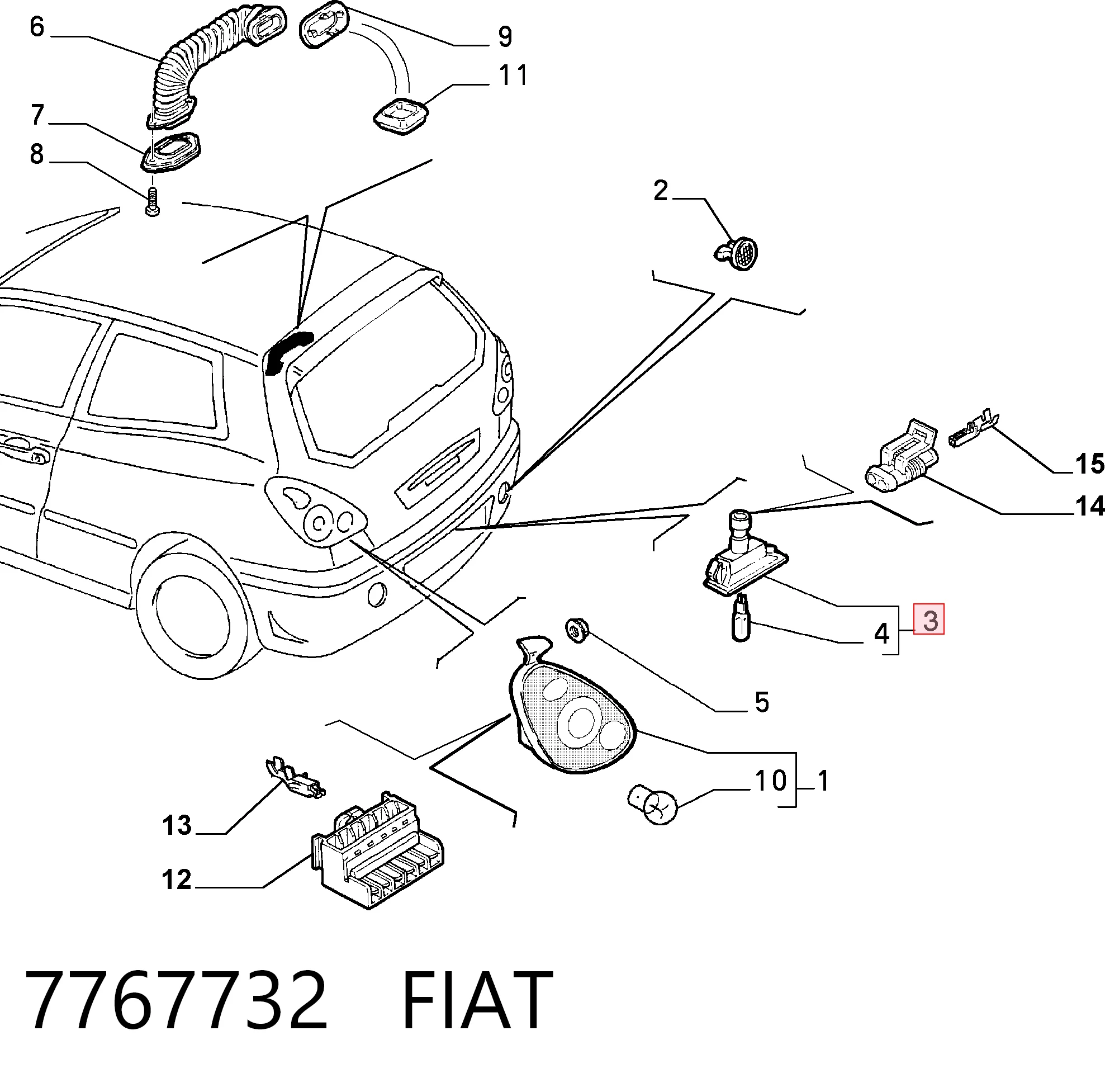 Lampa oświetlenia tylnej tablicy rejestracyjnej Fiat Brava hatchback (182) (1995 - 2001) cena, od 16,01 USD