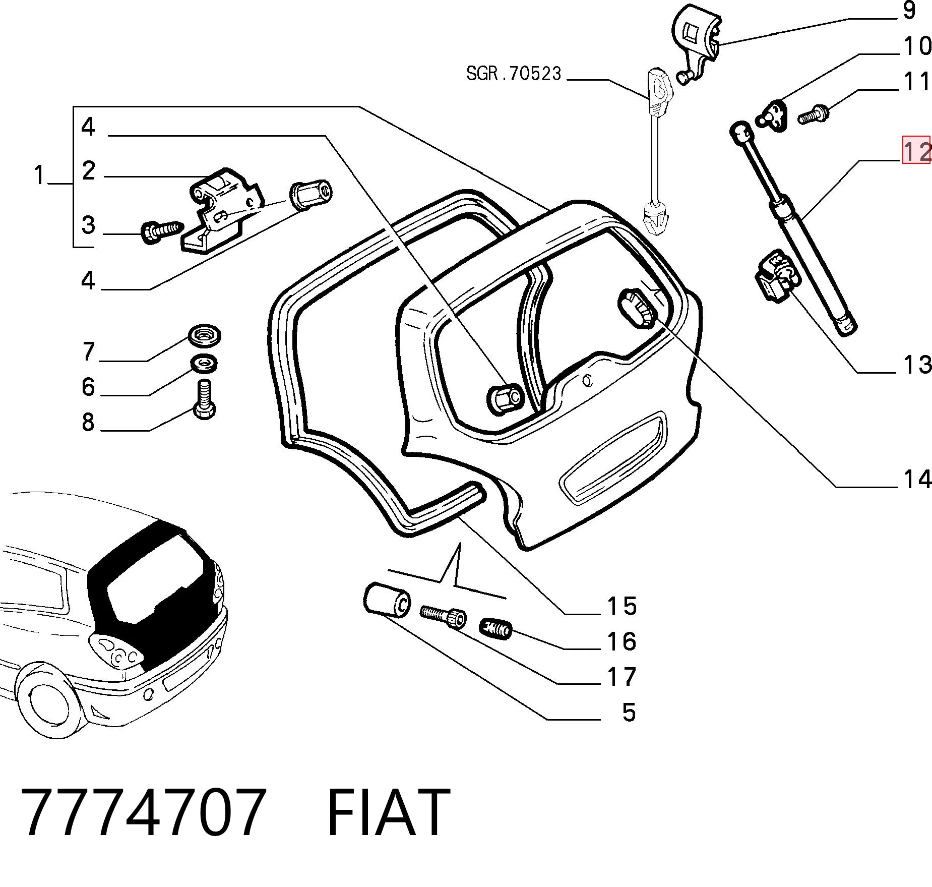 Do koszyka Amortyzator klapy bagażnika (3/5 drzwi-tylnych) Fiat Bravo I 182
