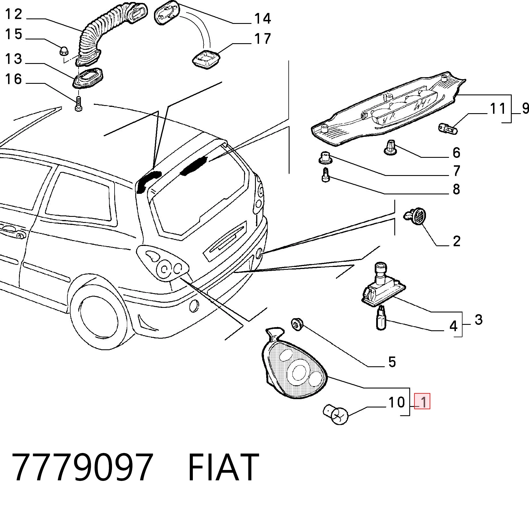 Lampa zespolona tylna prawa Fiat Bravo I hatchback (182) (1995 - 2001) cena, od 54,75 USD