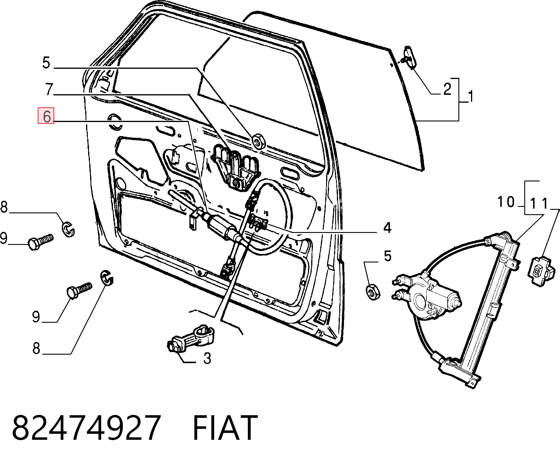Mechanizm podnoszenia szyby drzwi przednich lewych do Fiat Croma I 154