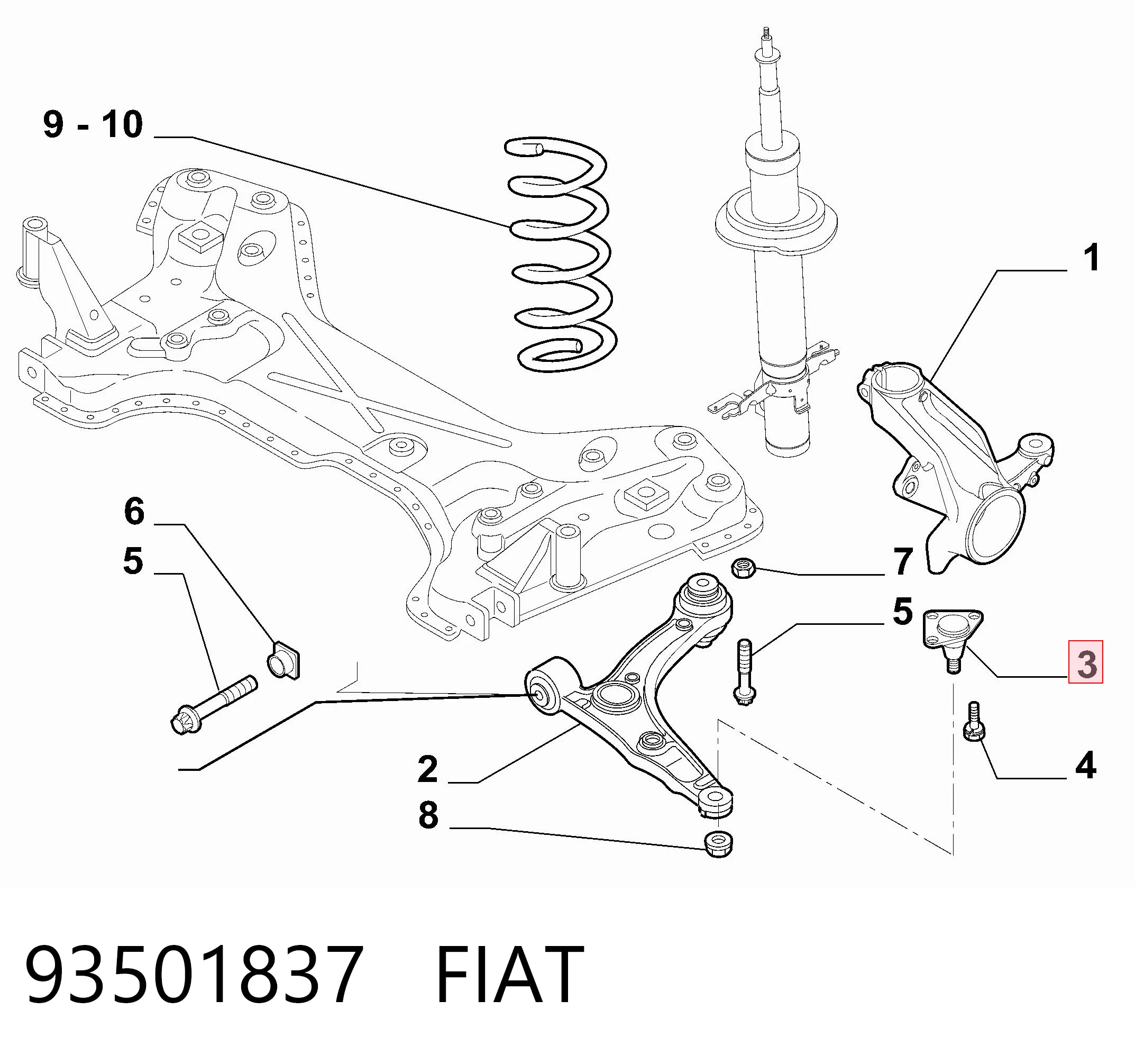 93501837 Fiat/Alfa/Lancia Sworzeń wahacza dolny