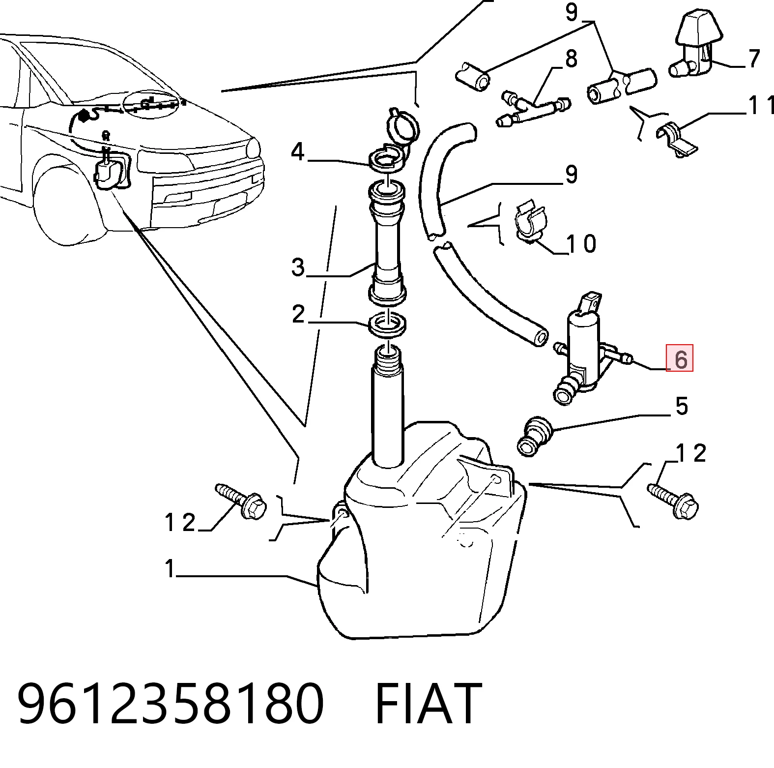 9612358180 Fiat/Alfa/Lancia Pompka spryskiwacza szyby przedniej