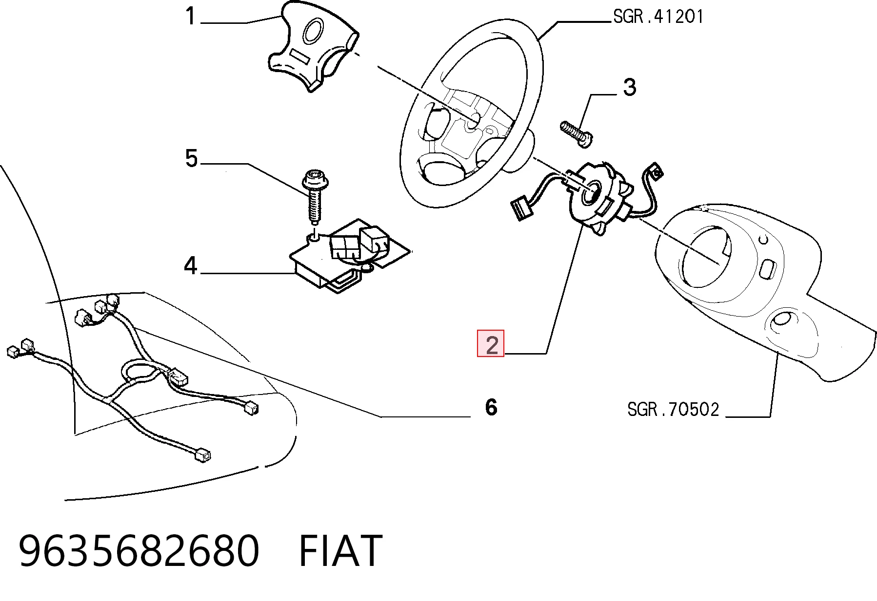 Do koszyka Pierścień kontaktowy AIRBAG, taśma kierownicy  Fiat Scudo COMBINATO 220P