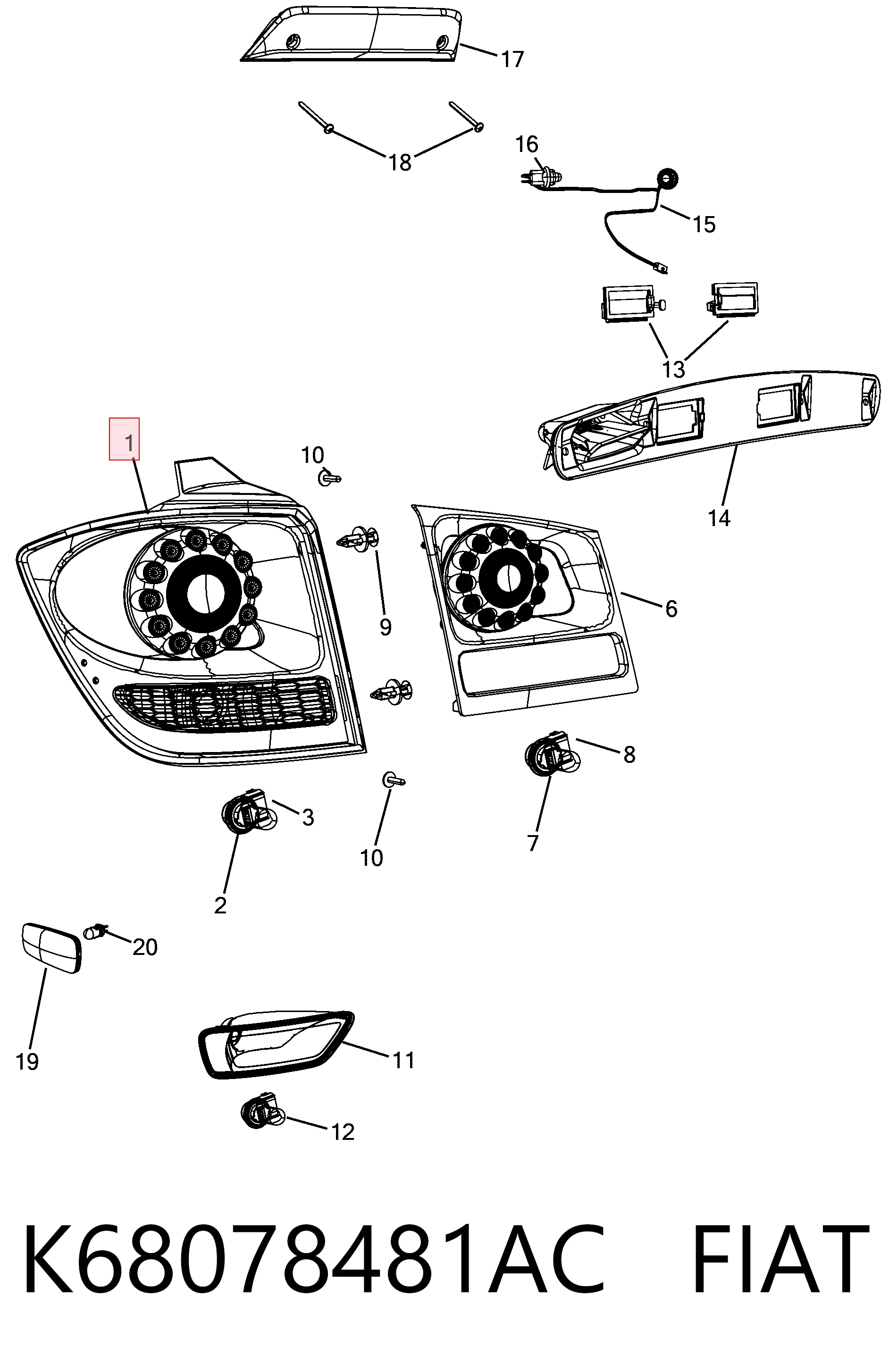 00K68078481AD Chrysler Lampa zespolona tylna lewa zewnętrzna