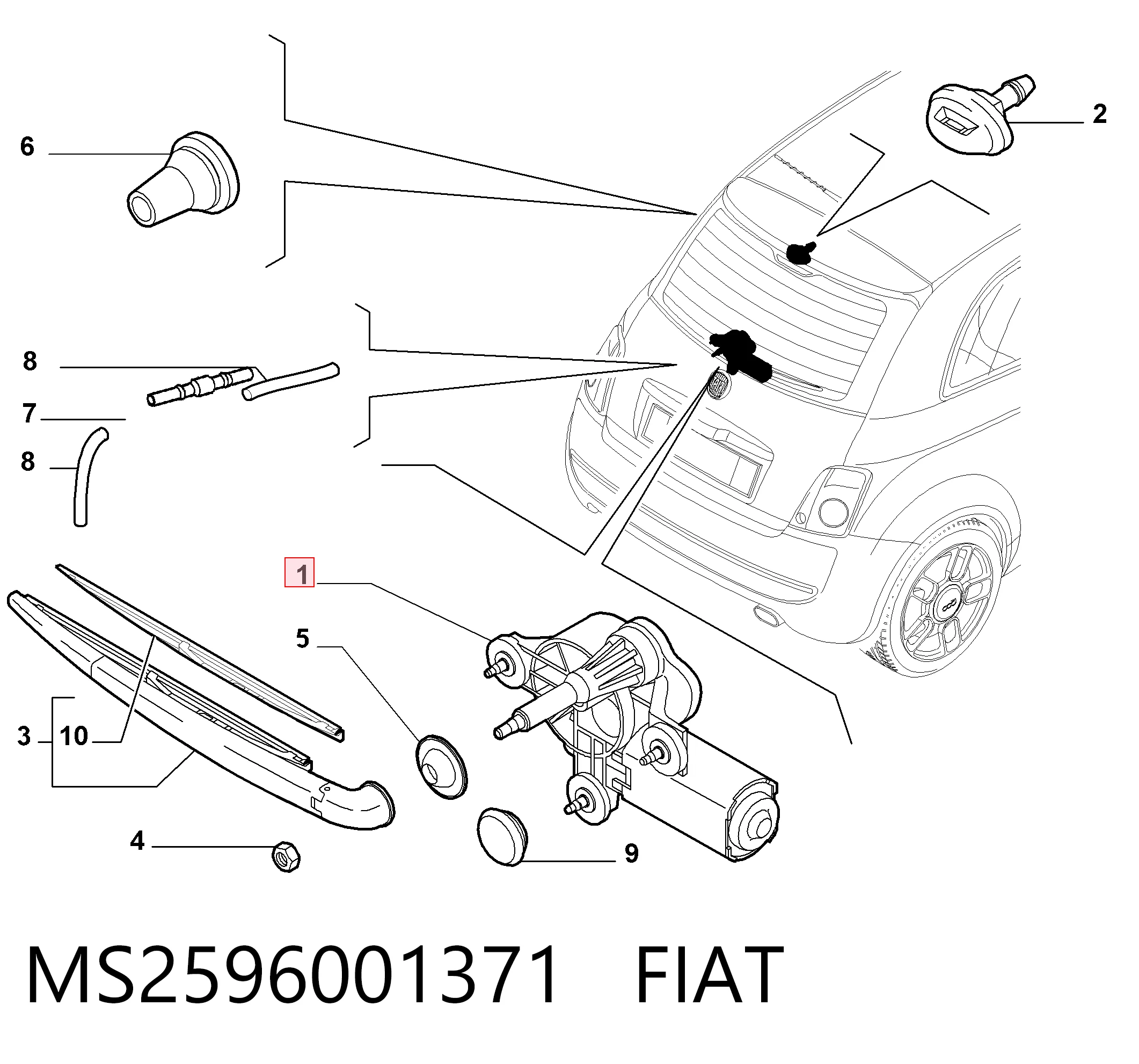  Silniczek wycieraczki tylnej szyby Fiat 500 