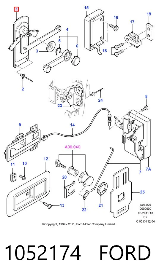 1052174 Ford Mechanizm podnoszenia szyby drzwi przednich prawych