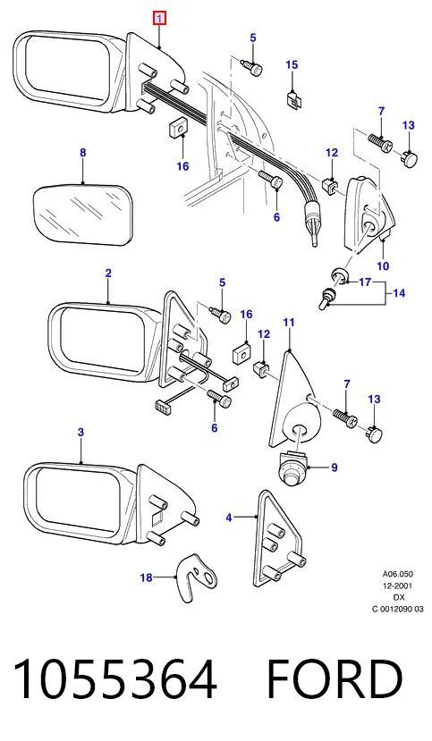 Lusterko wsteczne prawe do Ford Fiesta Mk4 JAS, JBS